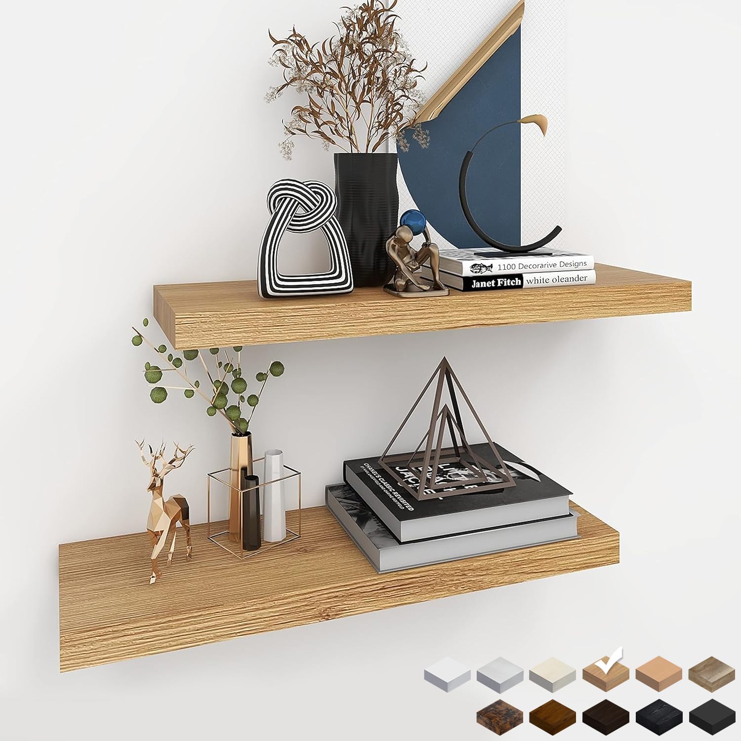 INHABIT UNION Oak Floating Shelves for Wall，24in Wall Mounted
