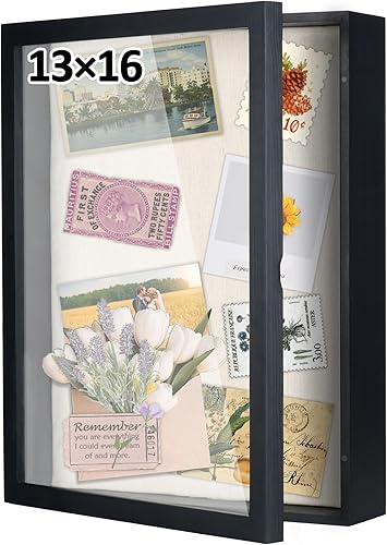 Alyoen Marco de caja de sombra de 13 x 16, cajas de sombra grandes, marcos de flores para imágenes profundas, caja de sombra conmemorativa negra