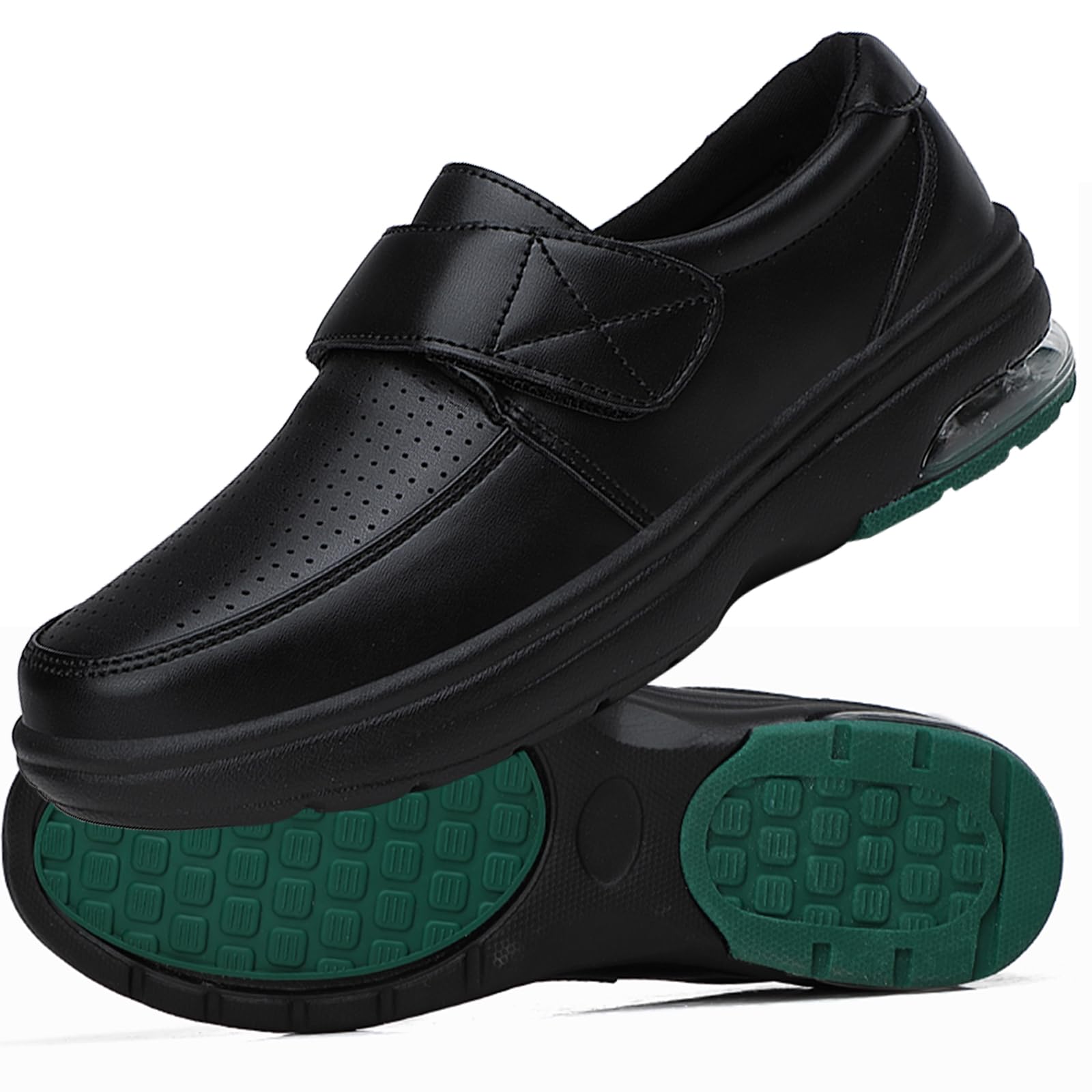 AEHO Zapatillas Hombre pie Diabetico Zapatos Ancho Especial Mujer Cuero PU con colchón de Aire y Sandalias sin Cordones Zapatillas ortopédicas,Negro,41/255mm
