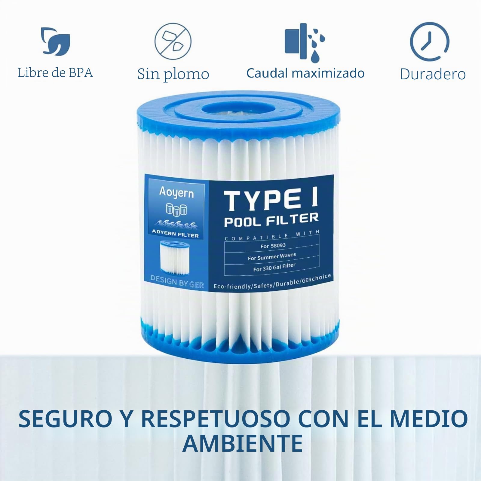 Filtro Piscina, Filtro Tipo 1, Compatible con 58381 (8 Pzas) | Cartucho de Filtro Tipo 1 para Sistemas de Filtración de Arena Filtro Piscina