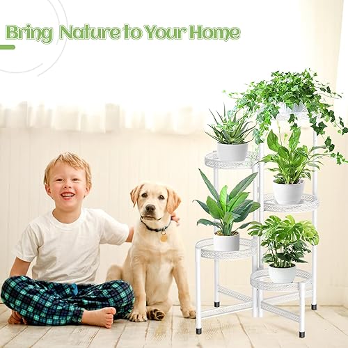Miniatura 7 de iDavosic.ly Soporte de metal de 5 niveles para plantas de interior y exterior, estante de esquina plegable para múltiples plantas, soporte de maceta