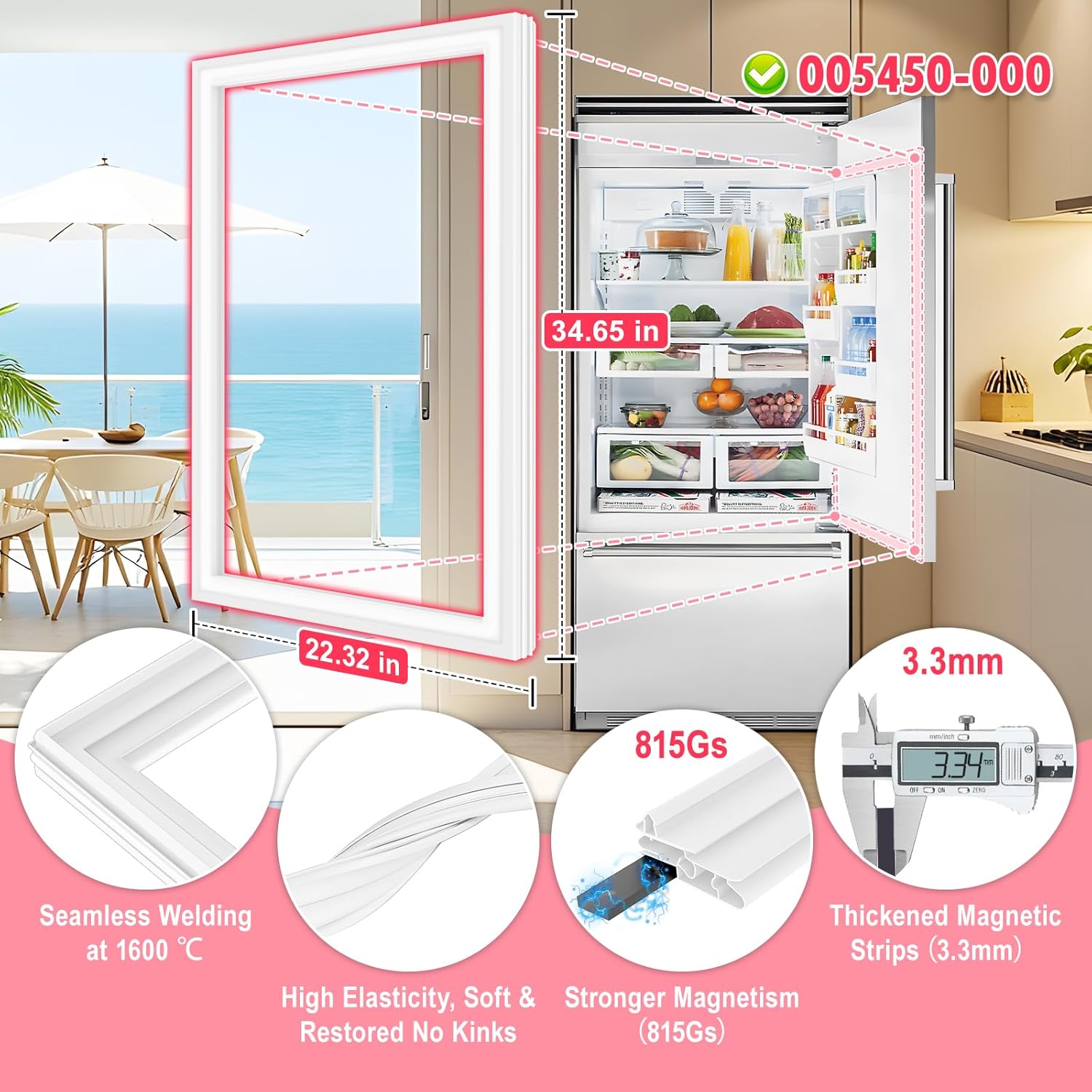 LXun Upgrad 005450-000 Refrigerator Door Gasket Compatible for Viking Refrigerator Freezer Door Part for Viking 005450-000 Refrigerator Door Seal Repla AP5695414 4963863 Refrigerator Door Gasket WHITE