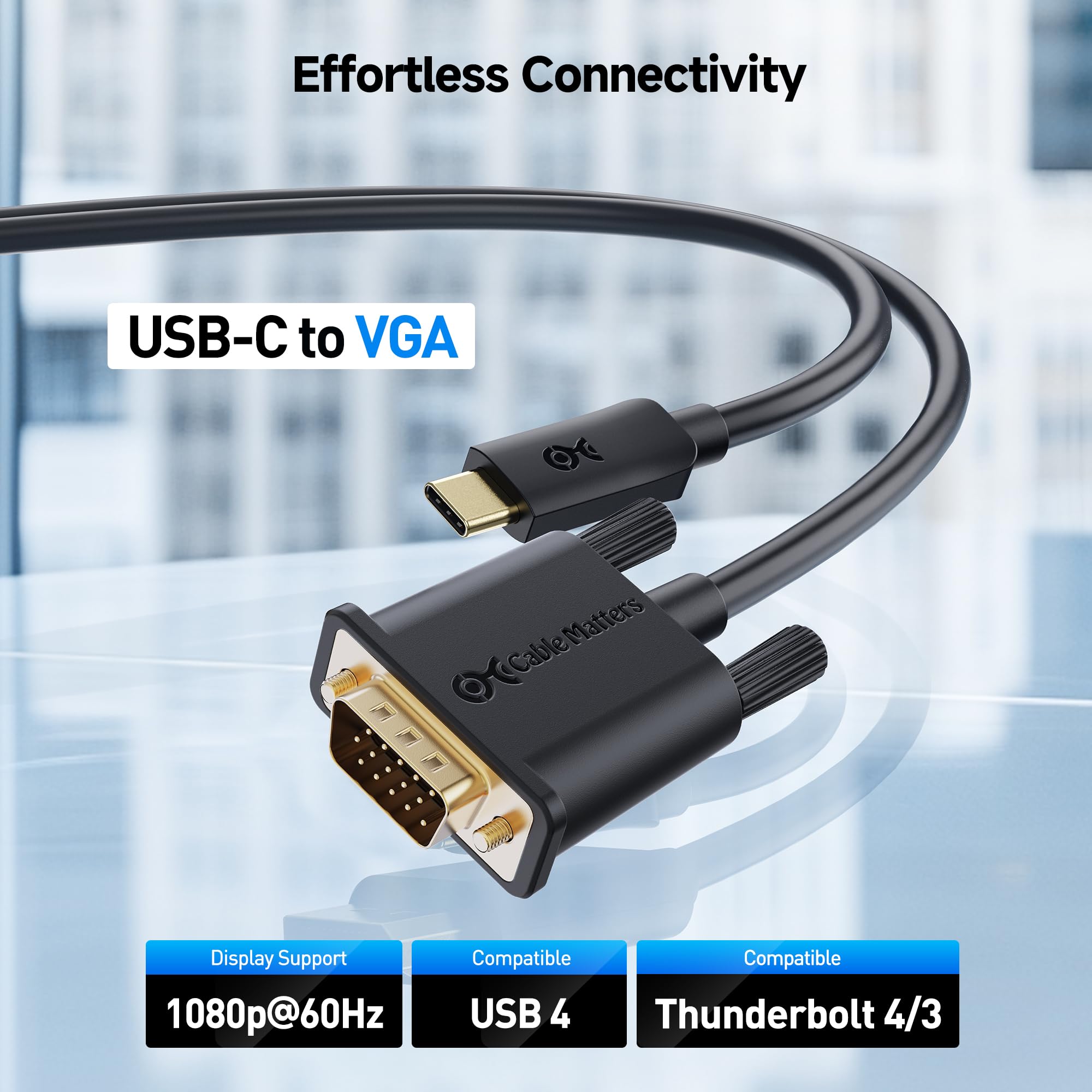 Cable USB C a VGA (cable USB-C a VGA) de 6 pies - Thunderbolt 4 / USB4 / Thunderbolt 3 Puerto compatible con MacBook Pro, Dell XPS 13, 15, HP Spectre x360, Surface Pro, Yoga 910 y más 2
