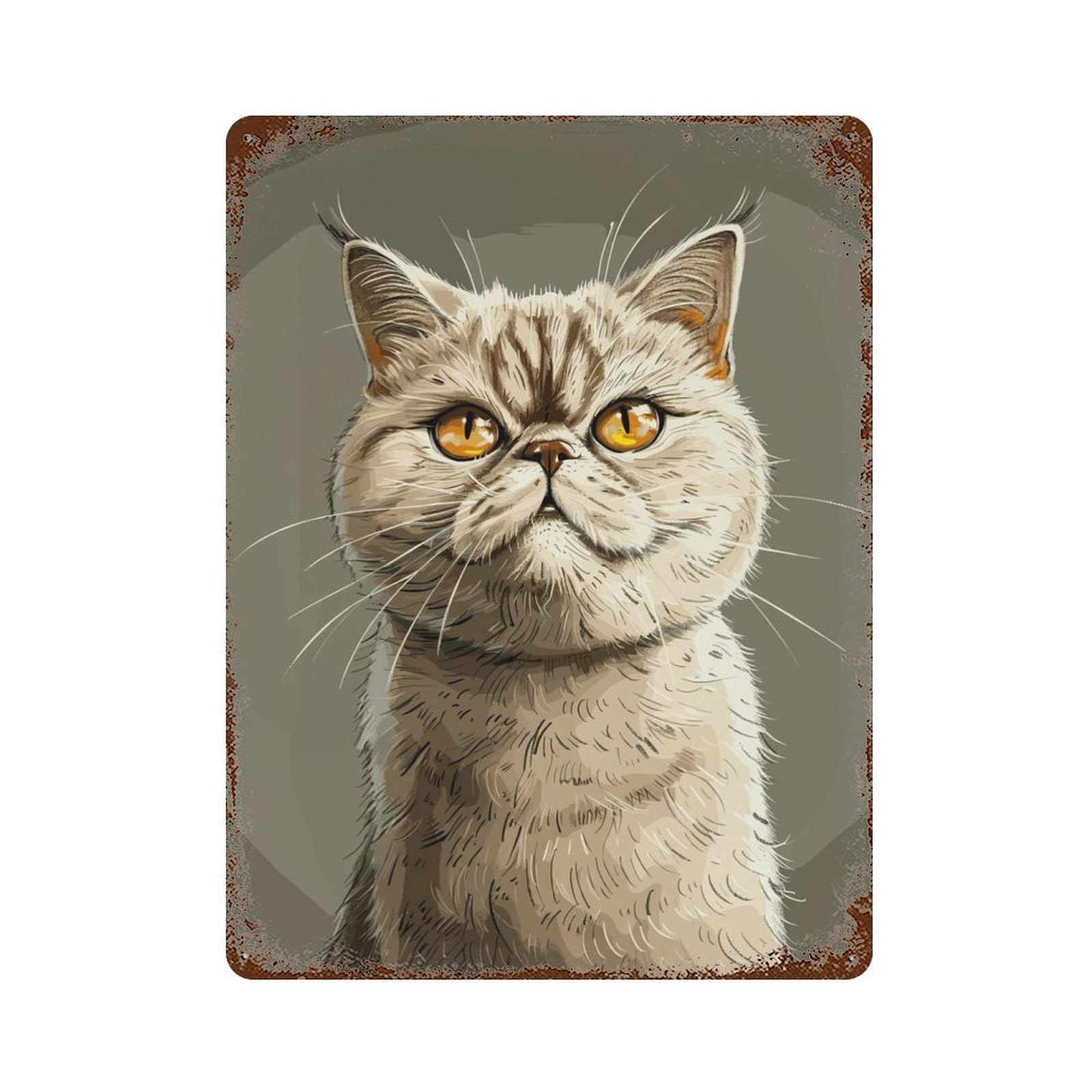 Garage Style British Shorthair Vintage Rust Metal Sign 15.7"x11.8", Industrial Home Decor for Bar And Workshop