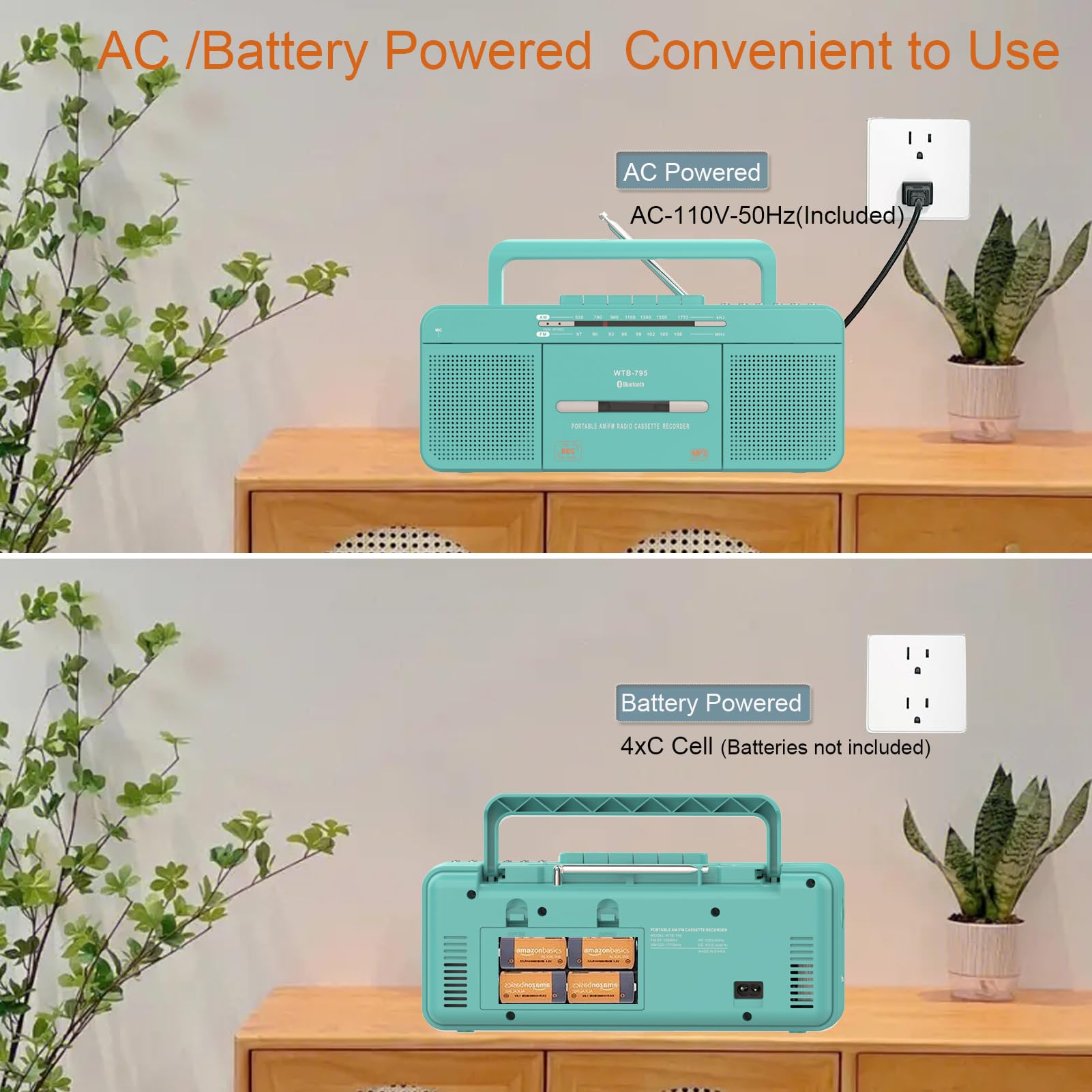 Lecteur Cassette Portable avec Radio Stéréo USB/Bluetooth/AM/FM, Enregistreur de Microphone Intégré, Convertisseur de Cassette vers MP3, Vintage, Prise pour écouteurs (Lecteur de Cassettes Vert)