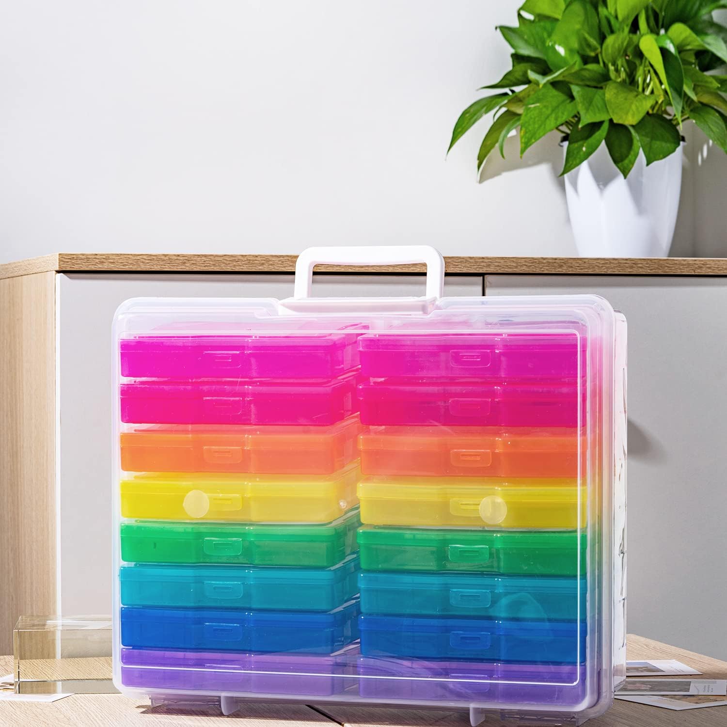 4" x 6" Photo Storage Case with Handle, 16 Inner Photo Organizer Keeper, Extra Large Storage Picture Boxes, Seed Storage, Transparent Craft Keeper (Multicolor-16 Pack Inner Box)