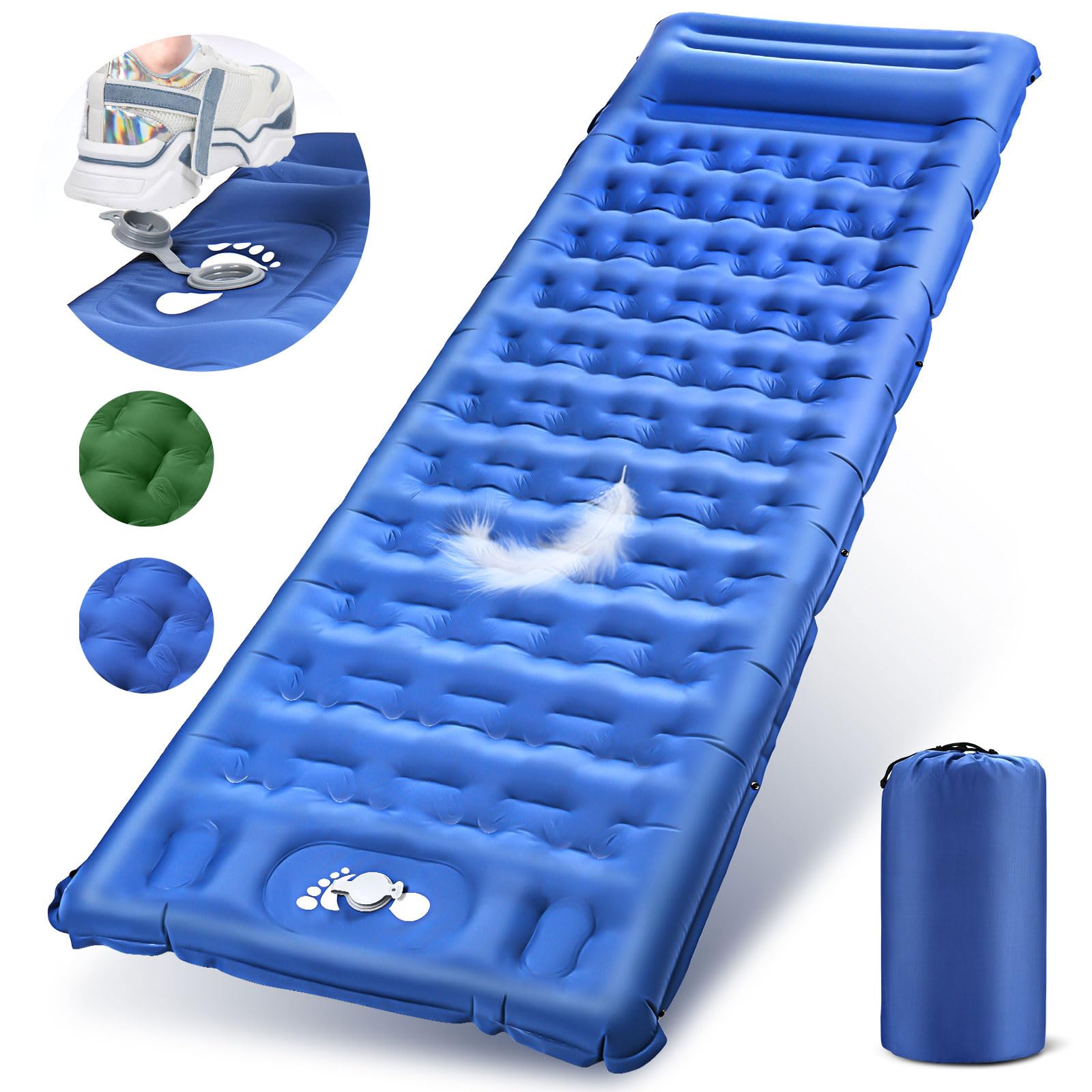 Materasso Gonfiabile Singolo Campeggio, Materassino Gonfiante Ultraleggero, Letto Gonfiabile Singolo per Campeggio, Trekking, Alpinismo, Viaggio, Backpacker-Blu