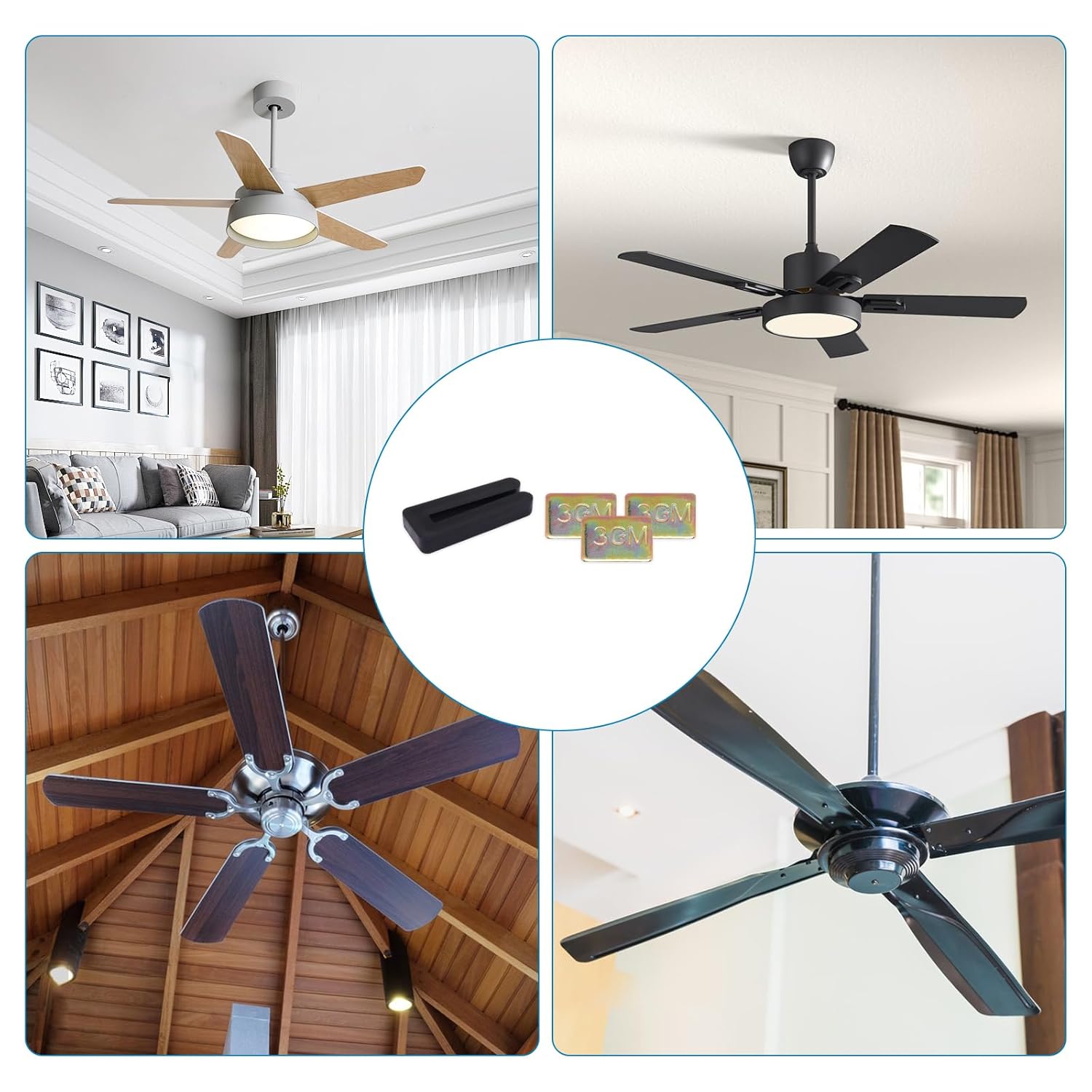 24PCS Ceiling Fan Balancing Kit, 6 Sets Ceiling Fan Blade Balance Kit Including 6PCS Resilient Clips and 18PCS Metal Self-Adhesive 3G Weight