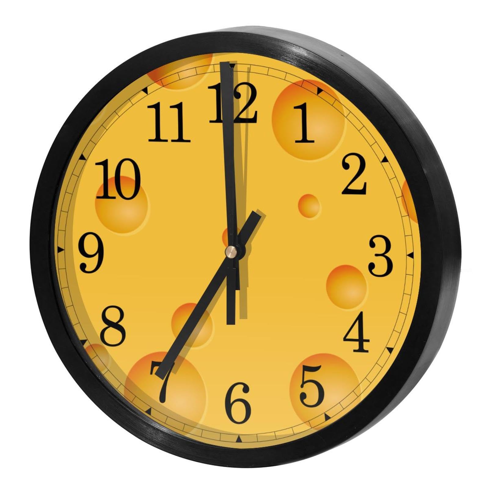 Horloge murale silencieuse à quartz motif fromage pendule ronde sans tic-tac à piles pour bureau