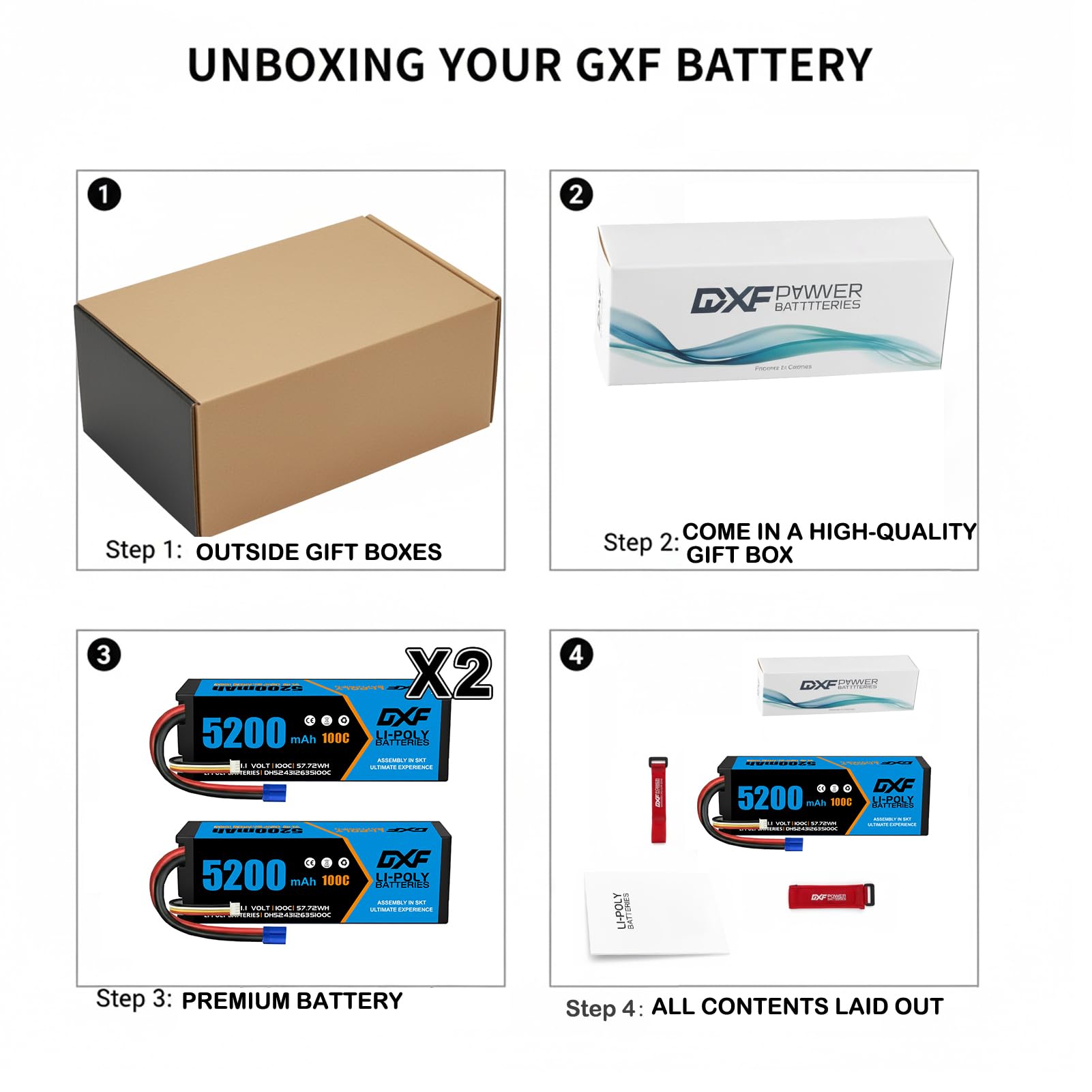 DXF Paquete de 2 baterías LiPo EC5 de 5200 mAh, 11,1 V, 100 C, enchufe EC5, grado A+, de baja resistencia, para coche, camión, buggy, oruga, helicóptero, barco, avión, escala 1/8 1/10