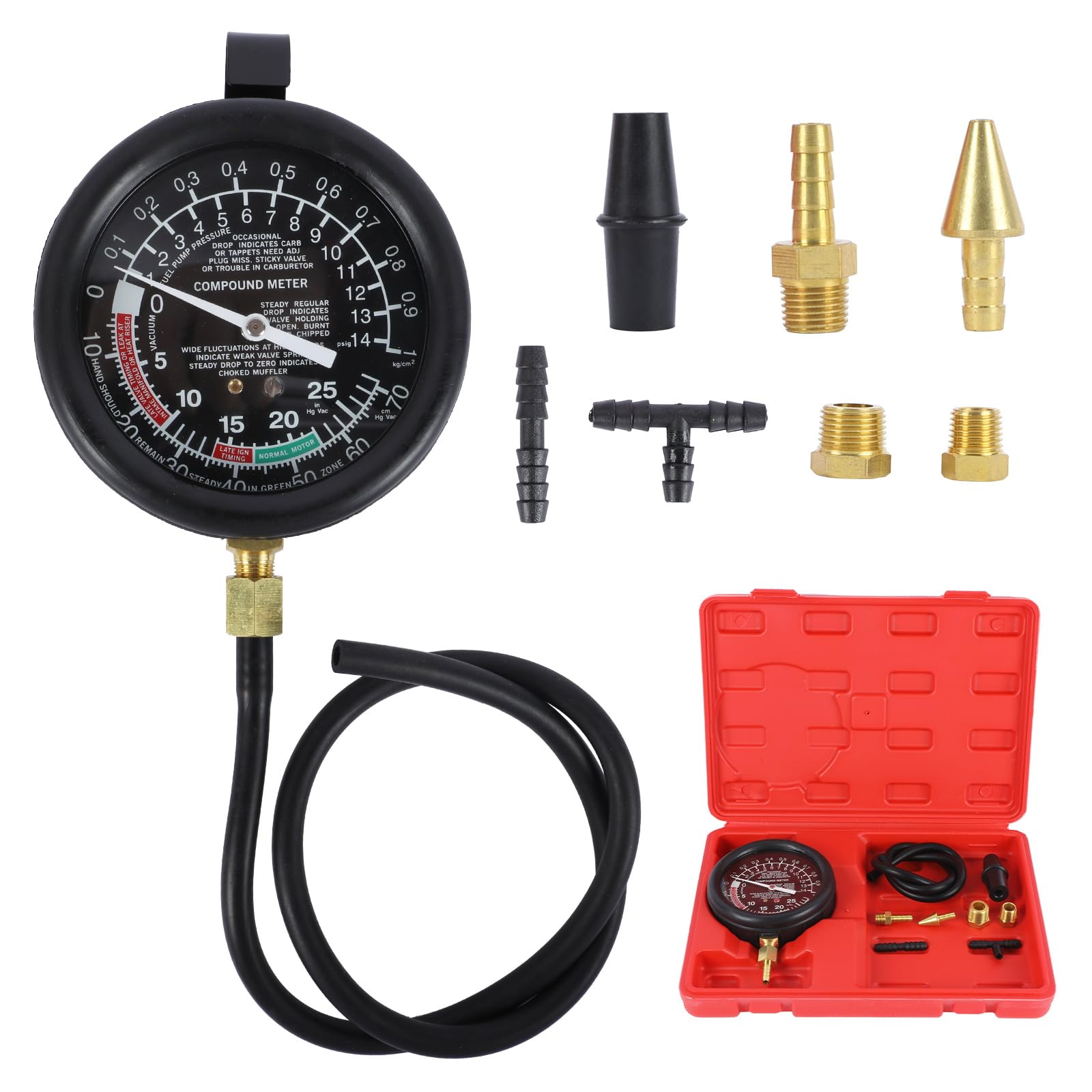 Kit di perdite per manometro per Vuoto per Auto, Pompa del Carburante per Auto e manometro per Vuoto, valvola del carburatore, Tester di Pressione e Vuoto per Pompa del Carburante
