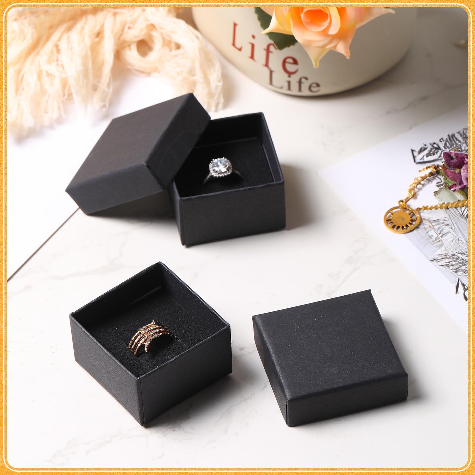 Cardboard Jewelry Gift Boxes - 2 Pack 3.5x3.5 Inch Sponge Filled Display Boxes For Earrings & Necklaces
