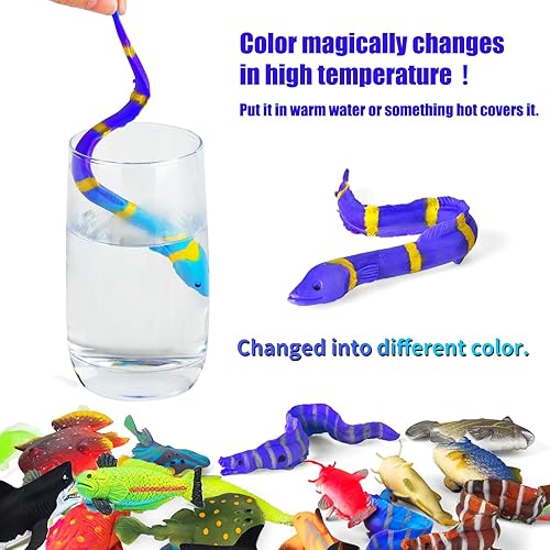 Miniatura 2 de Paquete de 12 juguetes de animales marinos que cambian de color, figuras de animales oceánicos que cambian de color, juguetes de baño sin moho para