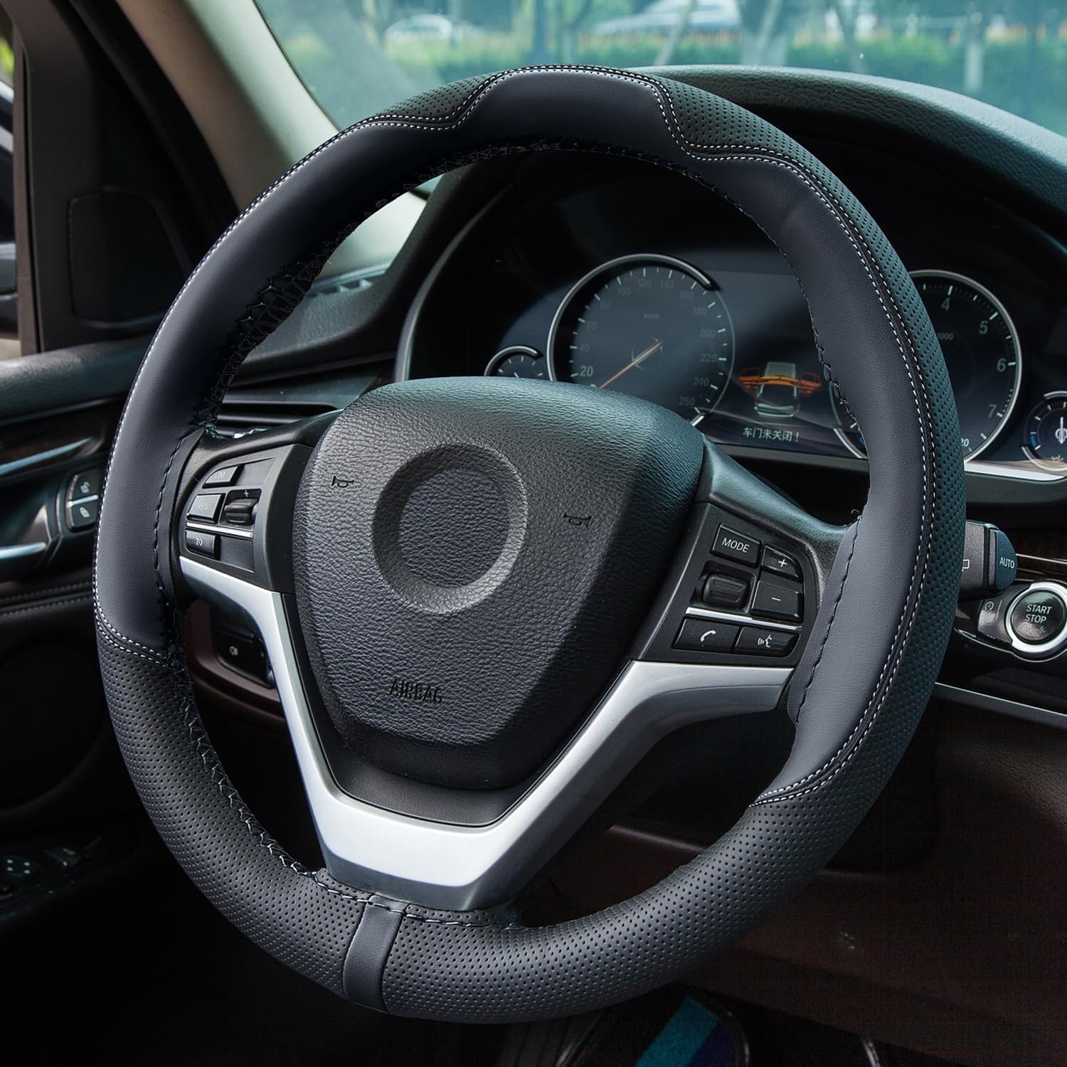 BOKIN Thin Leather Stitch Steering Wheel Cover Women and Men, Sew On Steering Wheel