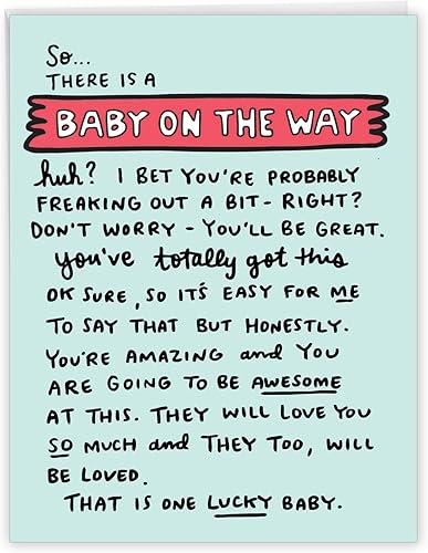 NobleWorks - Tarjeta de felicitación para recién nacido con sobre (grande 8.5 x 11 pulgadas) - Baby On The Way J6355BBG