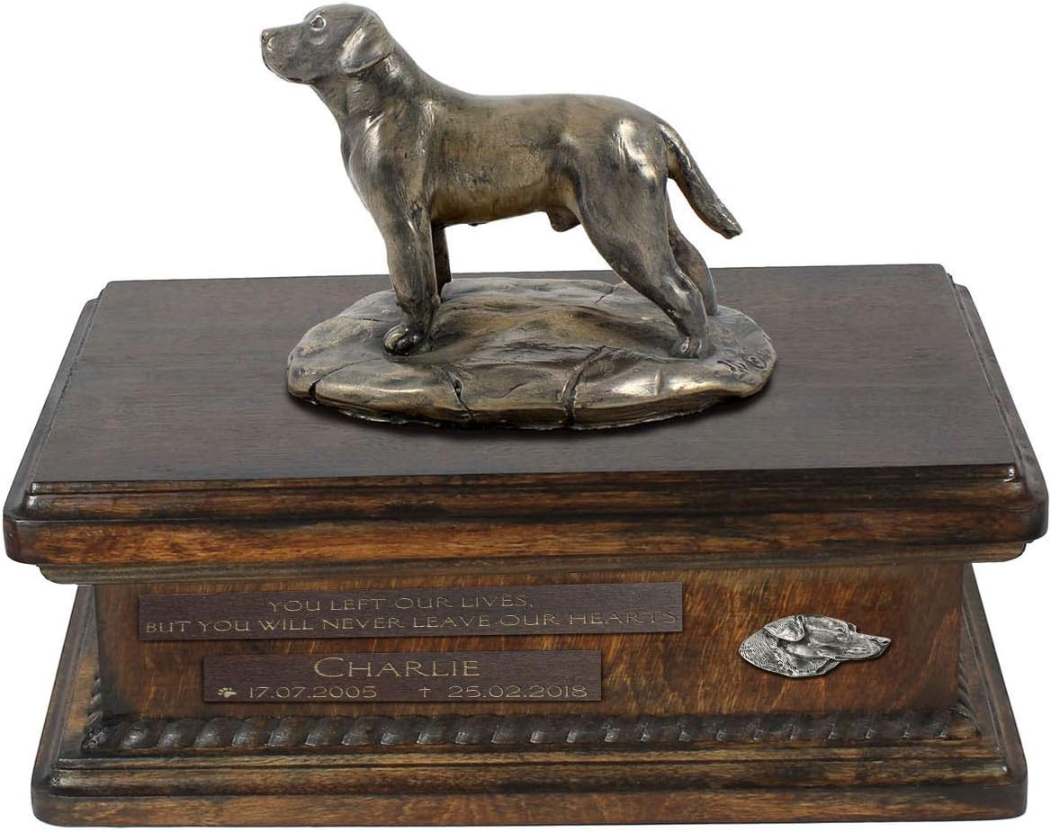 Art-Dog Custom Dog Sitting Statue Memorial Urn - Handmade Cold Cast Bronze on Birch Base – Sturdy and Stylish Urn for Dog’s Ashes – 8.3x11.4x8.7 – 5l – Labrador Retriever