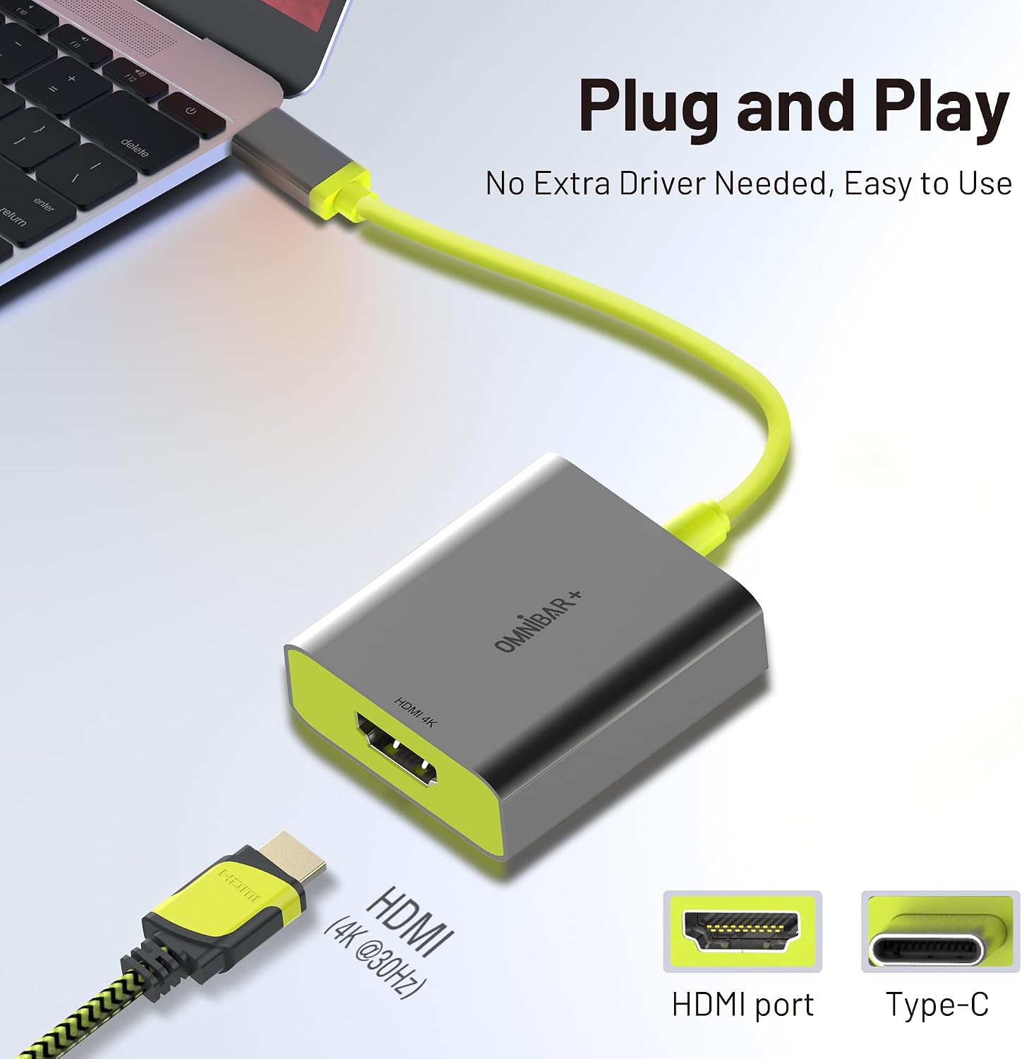 USB C to HDMI Adapter 4K, USB Type-C to HDMI Adapter for Monitor, Thunderbolt 3/4 to HDMI Converter Compatible with MacBook Pro/Air, Chromebook, XPS, Surface, iPhone 15 Pro/Max, Galaxy & More