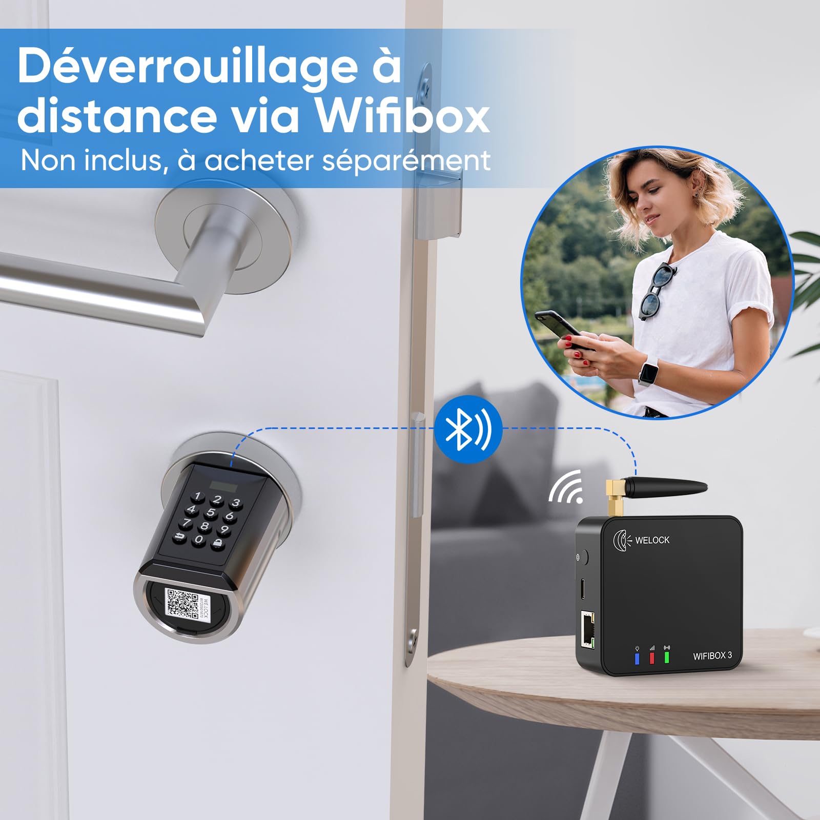 RUILON Serrure connectee porte entree PBL - IP65 Cylinder à code 40x30 | Serrure electronique 5 min d'installation facile, Bluetooth APP Commande, portes 50-100 mm, Code temporaire personnalisable