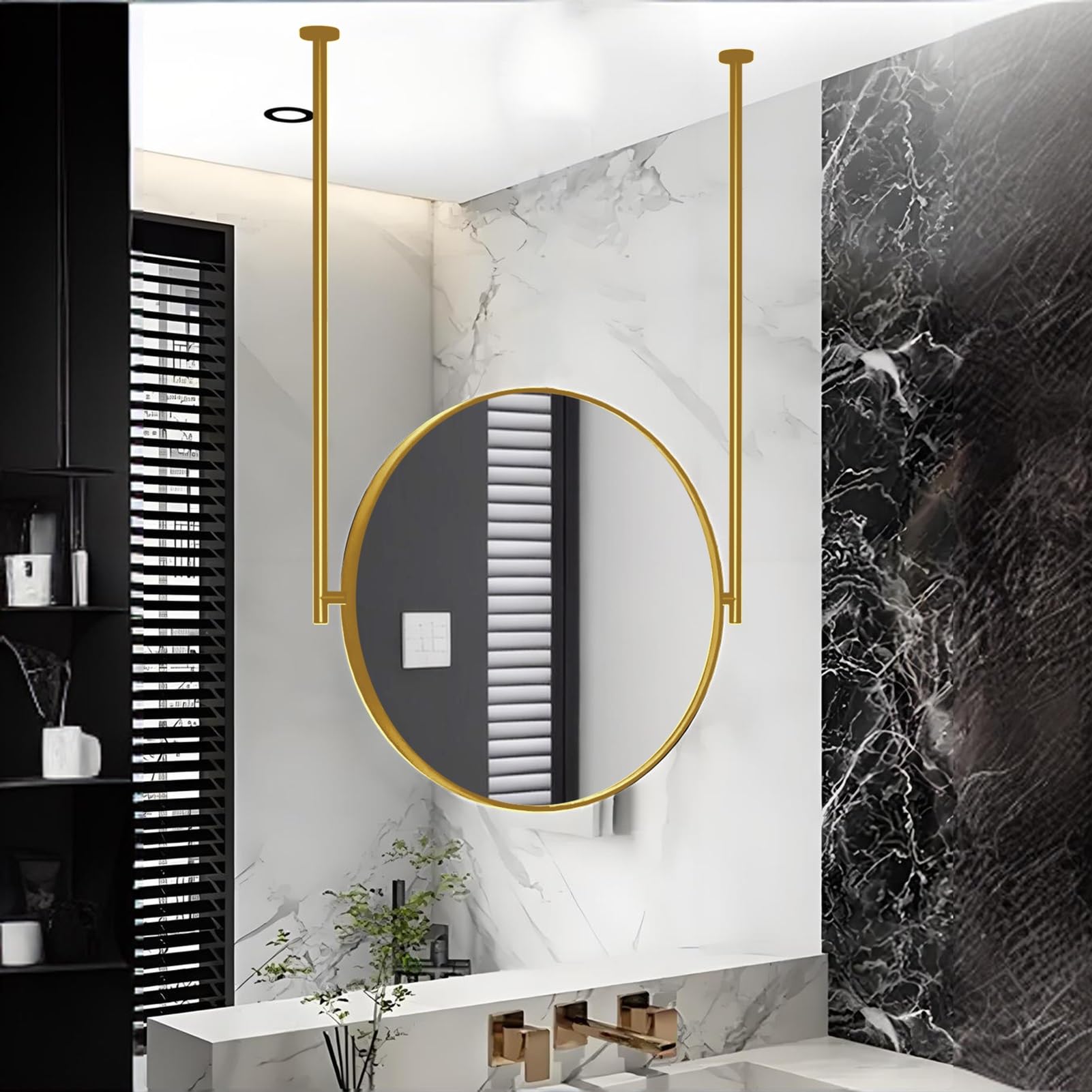 FGXHHS Round Mirrors with Metal Frame, Gold for Wall, Modern Vanity Wall Decor Entryway Hangs, Vertical Ceiling Mount HD Mirrors(Diameter-70CM/27.6INCH)