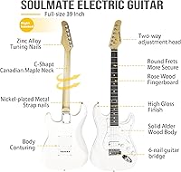 Vista 4 de Kit de guitarra eléctrica Soulmate para principiantes, 39" con pastillas HSS, amplificador de 15W, cejilla, correa, cuerdas, cable, púas, bolsa