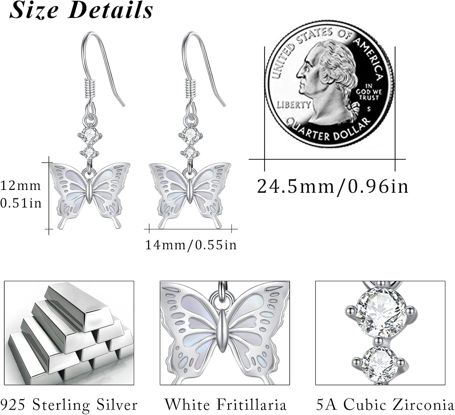 Butterfly Dangle Earrings 925 Sterling Silver Small Peal and Enamel Dangly Earrings for Sensitive Ears Dripping Oil Jewelry Mother Day for Women Girlfriend Butterflies Lovers