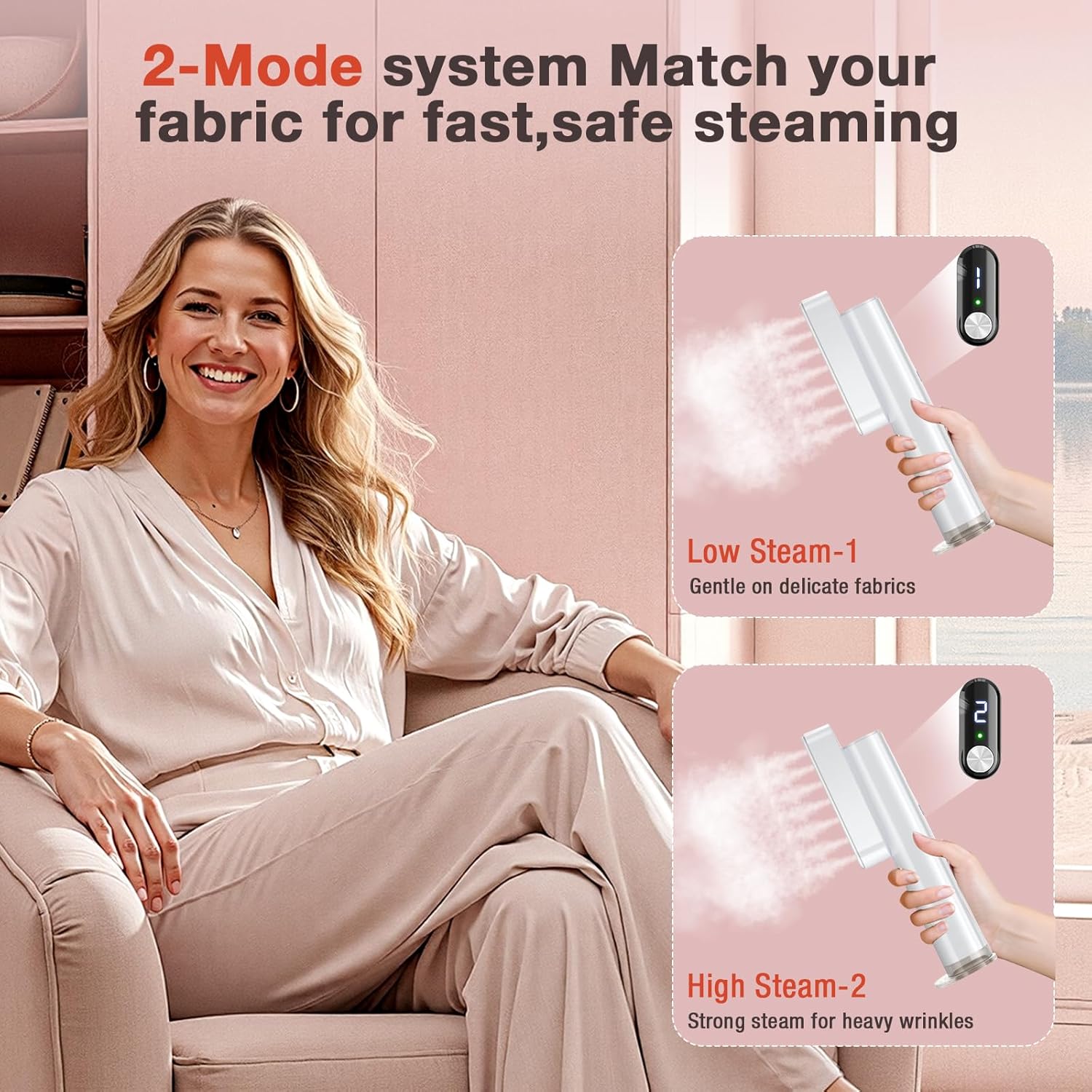 Steamer for Clothes, 2-in-1 Portable Handheld Garment Steamer, Dual Voltage 100-240V, 15s Fast Heat-Up, 90ml Water Tank, Lightweight Portable Garment Steamer, Powerful Wrinkle Remover for Travel/Home