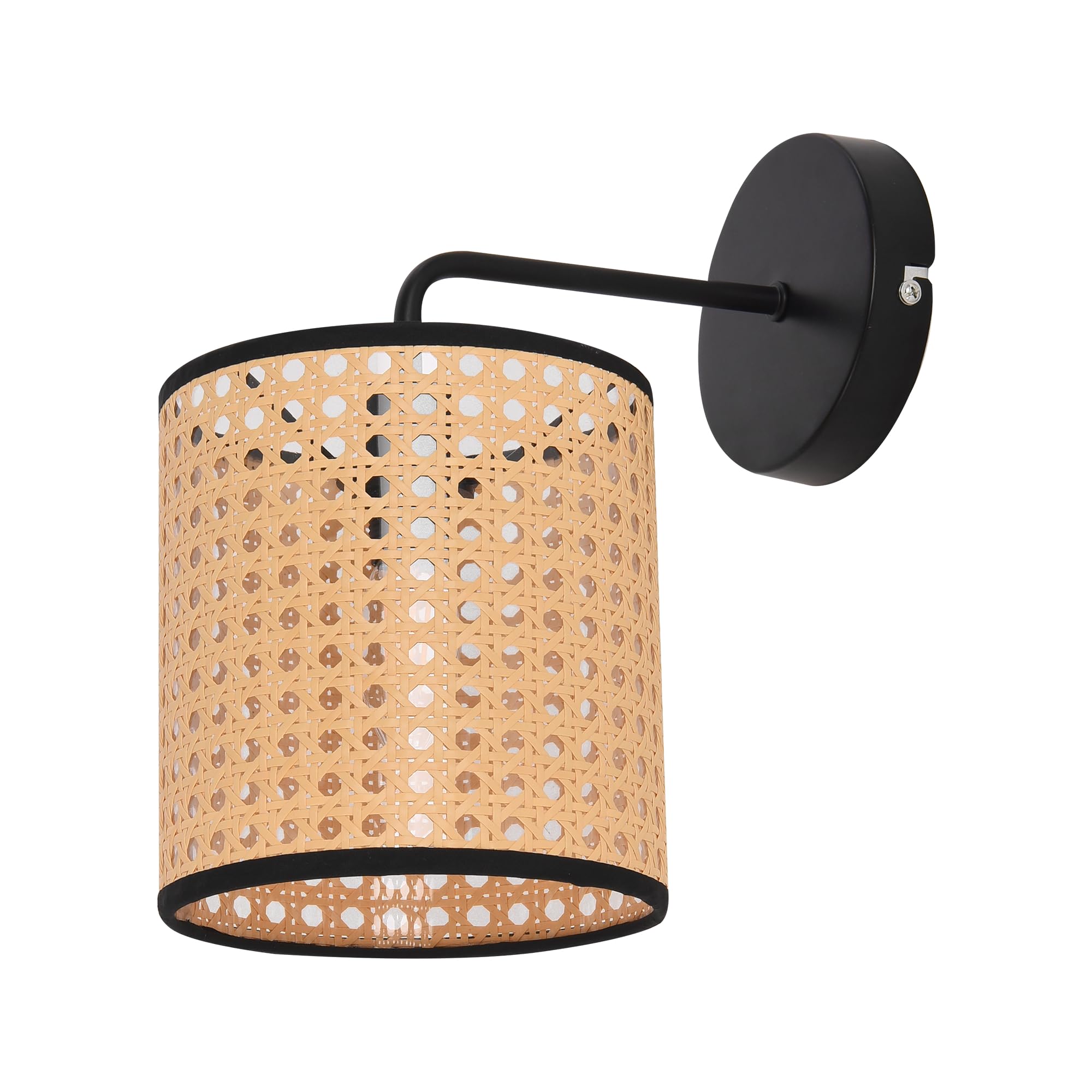 lux.pro Lámpara de Pared Aplique para Escaleras Sala Pasillos Hoteles Pantalla de Ratán 1x E14 40W Metal Plástico 25 x Ø 16 cm - Negro y Beige