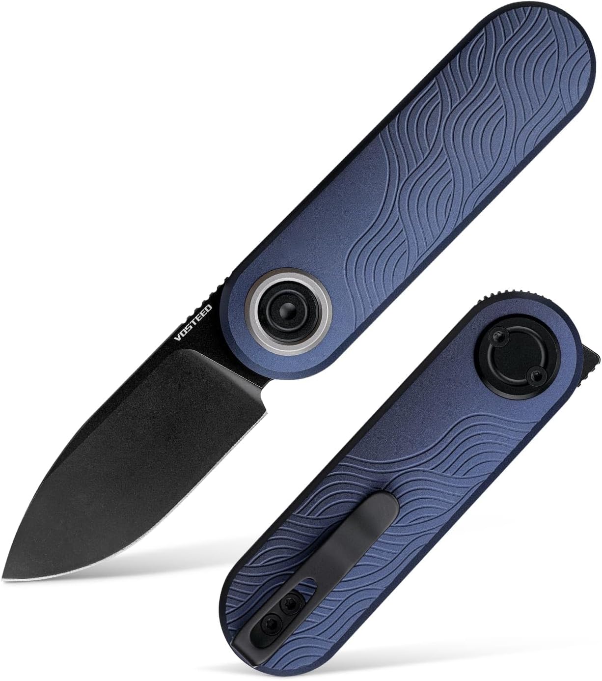 Vosteed Corgi V EDC Pocket Knife - 2.36" 14C28N Copper Dune Blade - Patented Vanchor Lock, Black Aluminum Handle - Camping, Hiking Knives - A3722