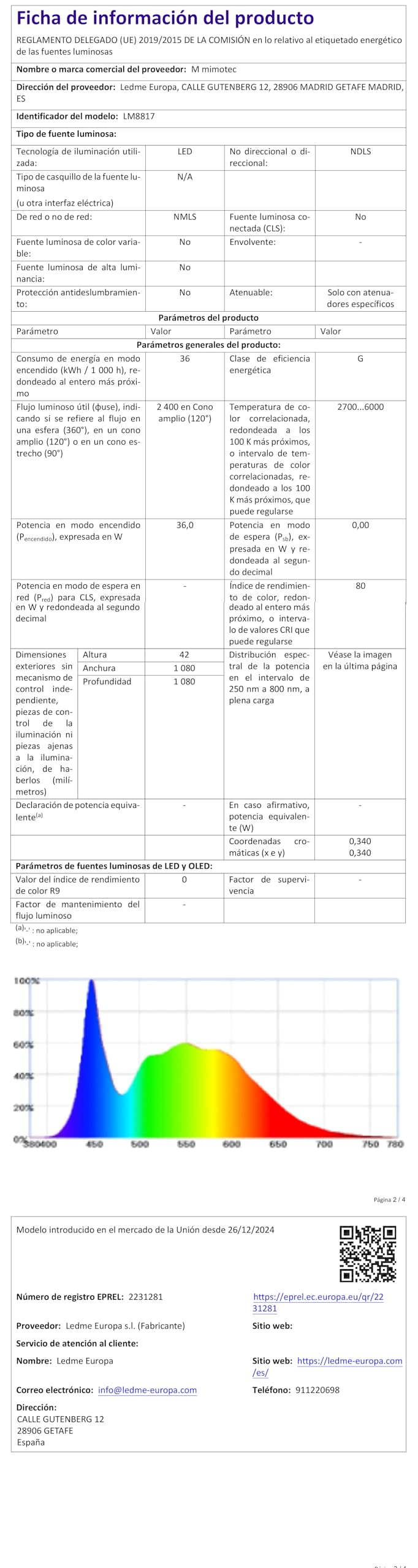 M mimotec - Ventilatore a Soffitto Led Bianco Aqua 66W con luce, telecomando, basso consumo energetico, motore DC 30W+Luce LED 36W, 6 velocità, silenzioso, 4 Pale sganciabili, estate-inverno, timer
