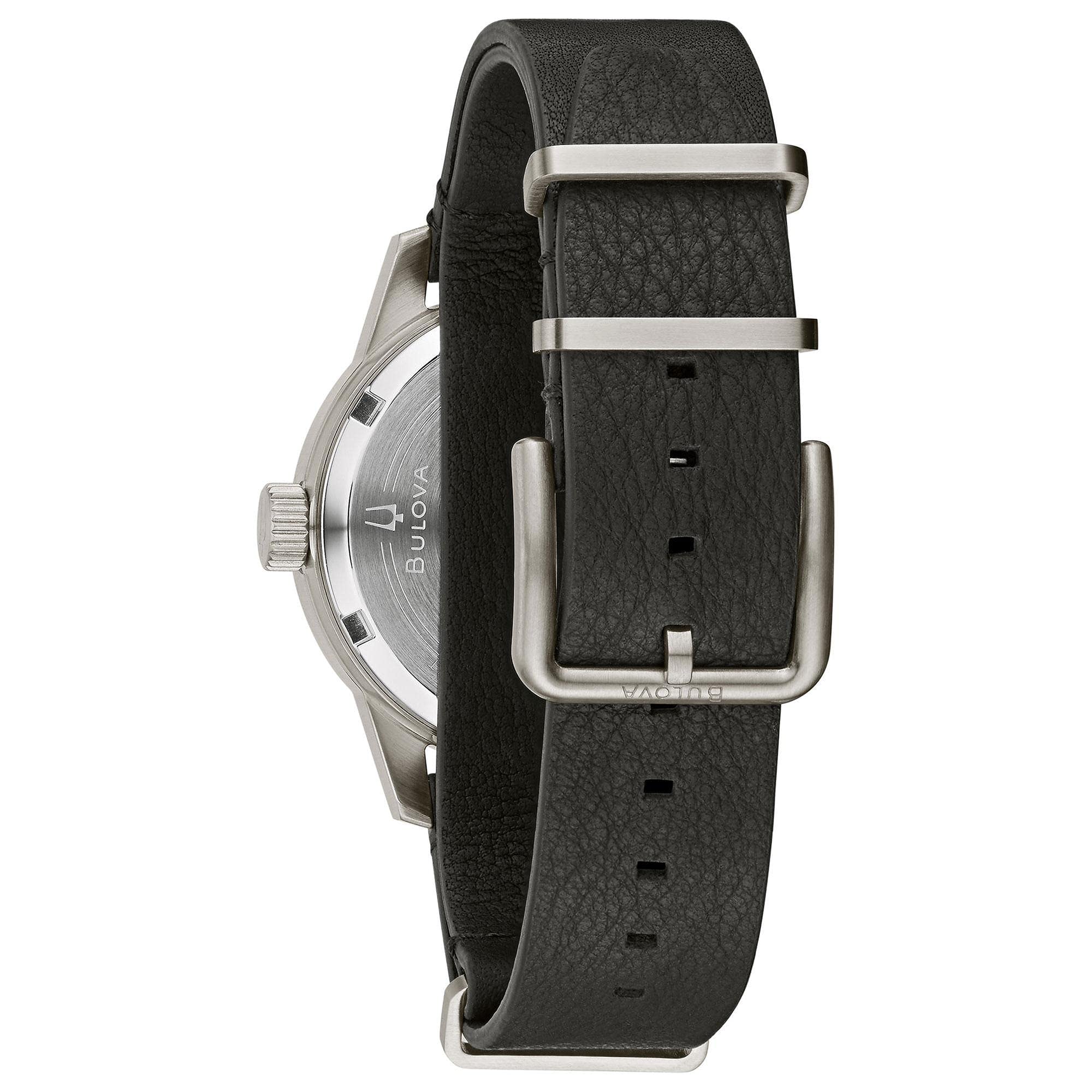 Bulova Hack Hack - Orologio automatico da uomo a 3 lancette in acciaio inossidabile, cinturino in pelle Nato, lancette e pennarelli luminosi