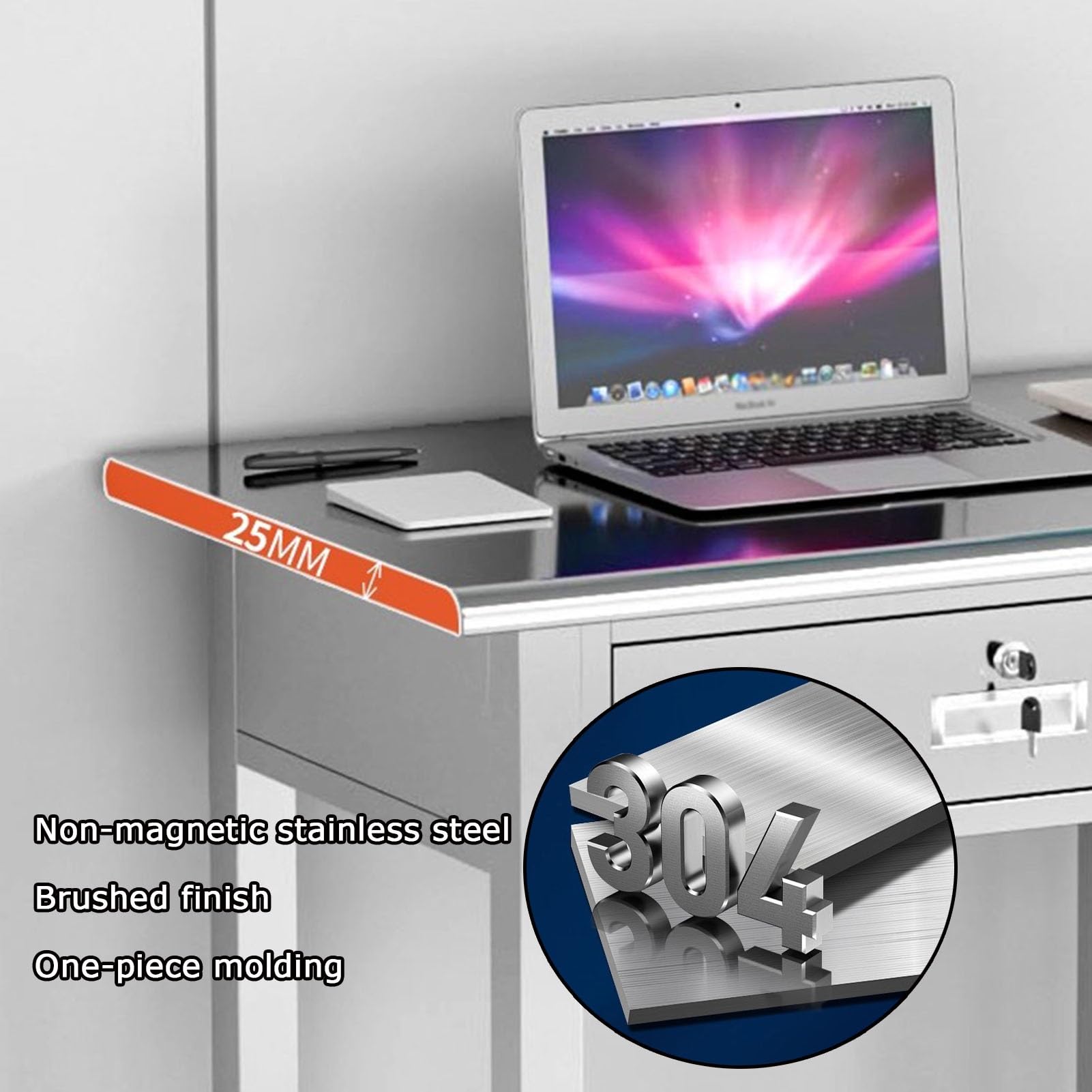 Acciaio Inossidabile Tavolo con 2 Cassetti, Resistente Metallo Preparazione Tavolo Lavoro, Commerciale Laboratorio Piano Lavoro Tavolo Preparazione per Hotel Garage(B-140x70cm)