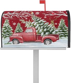 Mailbox Cover Magnetic Red Truck Christmas Tree Cardinal Branch Mailbox Covers Standard Size 21x18in,Mailbox Covers Wrap Post Letter Box Cover for Garden Yard Outdoor Winter Snowflake Farm Plank