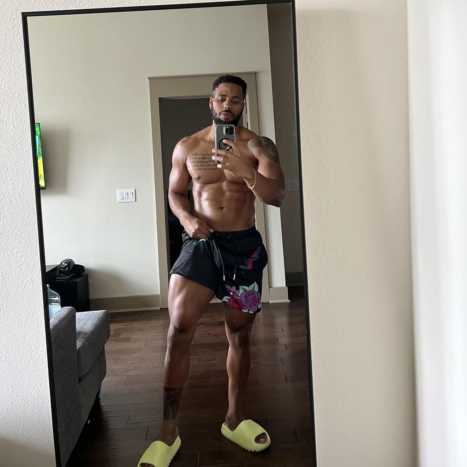 BOOMLEMON Mens Mesh Graphic Print Shorts Casual Fashion Cool Shorts Retro Active Gym Streetwear Short Pants - Image 6