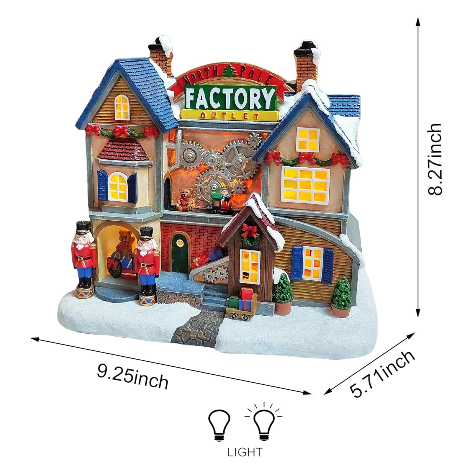 MOMENTS IN TIME 8,2 "H Polyresin Christmas Village LED podświetlana fabryka gniazd bieguna północnego (B/O)