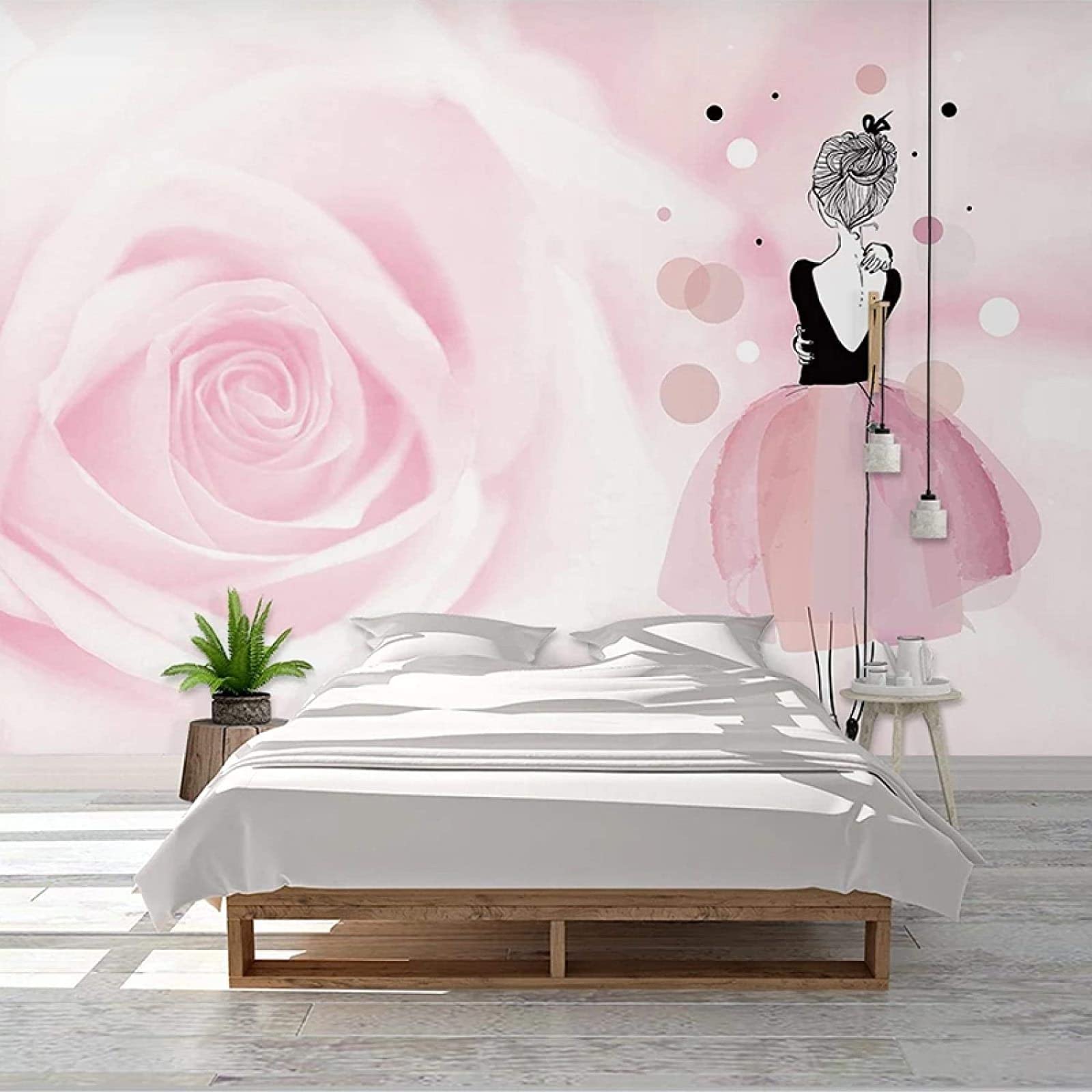 Papier peint panoramique 3D pour une chambre de fille romantique aux roses