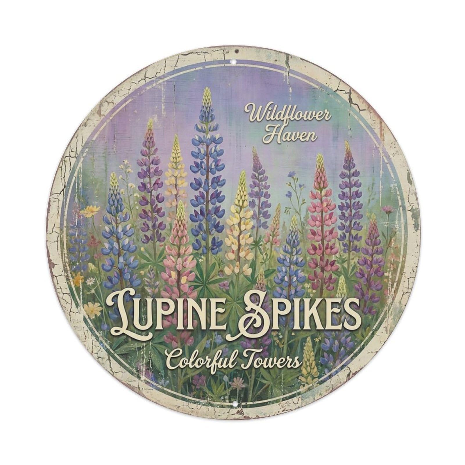 Cxhjca 8X8inch(20X20cm) Vintage Cottagecore Garden Lupine Spikes Colorful Metal Tin Sign