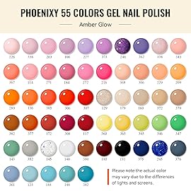 PHOENIXY Gel Nail Polish Kit with U V Light 74 Pcs Gel Nail Kit 55 Colors Nail Polish Set Complete Nail Set with Base Coat & 4 Effects Top Coat Manicure Tools Christmas Gift for Women