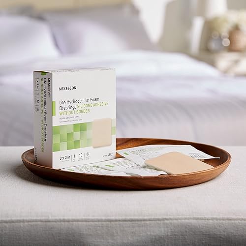 Miniatura 9 de McKesson Lite - Apósitos de espuma hidrocelular, estériles, adhesivo de silicona sin borde, 3 x 3 pulgadas, 10 unidades, 1 paquete
