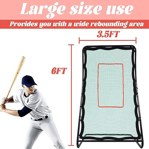 Miniatura 4 de Rebotadores de béisbol, pantalla de entrenamiento de pitchback, red de tabla de retorno de rebote de softbol, nailon negro, 42 x 72 pulgadas