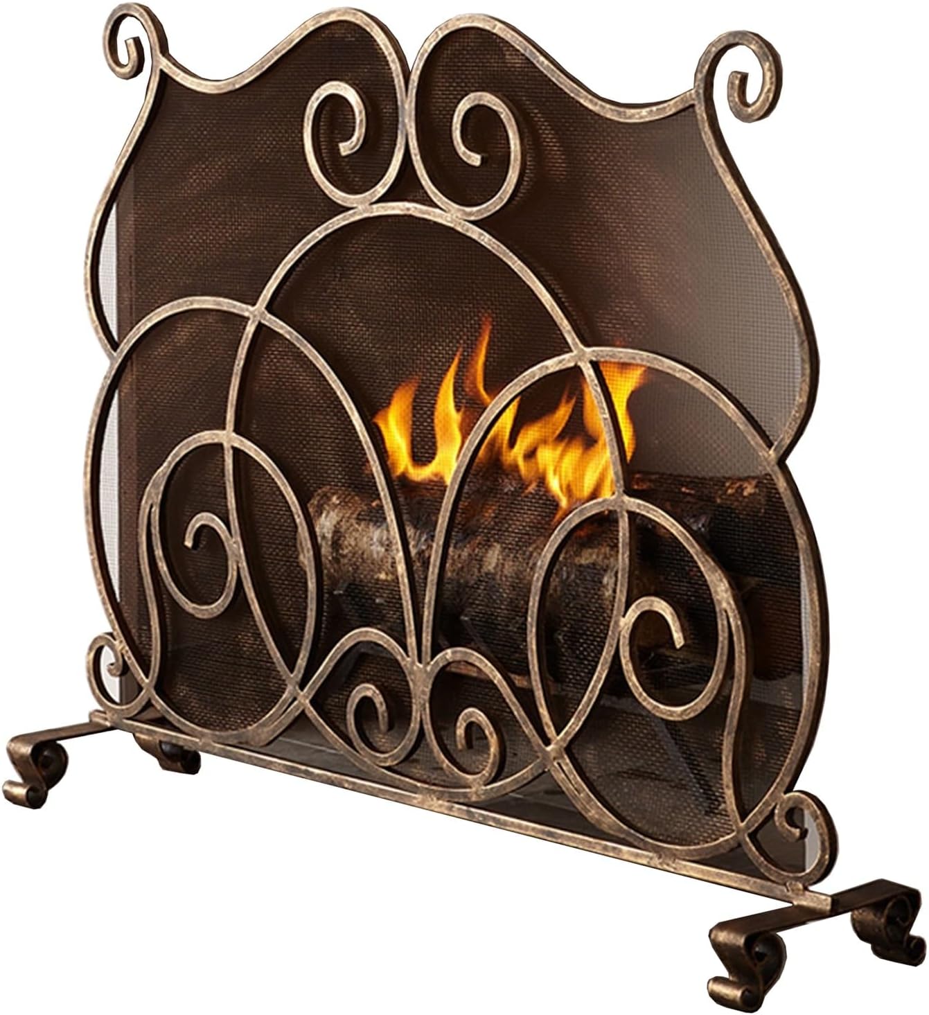 CMYUN Small Fireplace Screens Stand Alone, Antique Fire Place Screen Cover Decorative, Indoor Fire Guards with Protection Mesh, Single Panel Fireguard