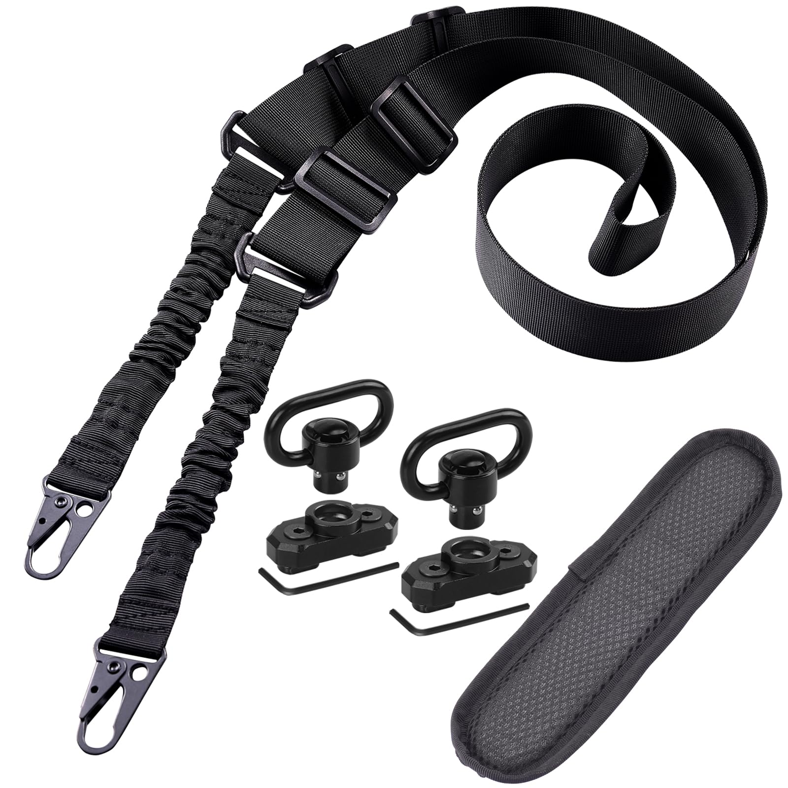 REERON Two Point Traditional QD Sling Kit | Extra Long Adjustable Rifle 2 Point Sling + 2 Pack 360° Rotation Black 1.25