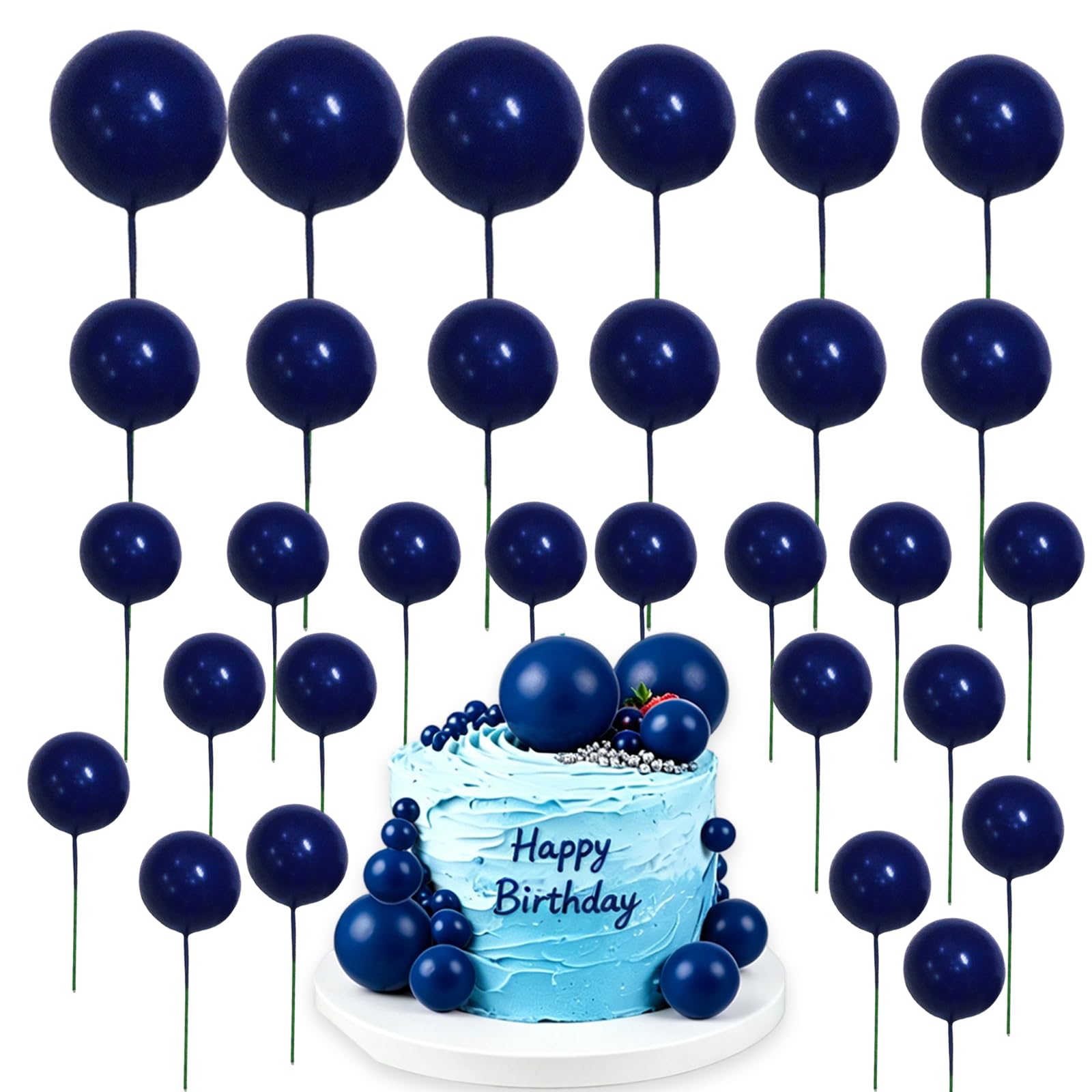 30Pcs Royal Blue Cake Balls, Elegant Blue Cake Decorations, Round and Exquisite Cakes Balls, Foam Ball Cakes Toppers, Suitable for Weddings, Engagements, Birthday parties