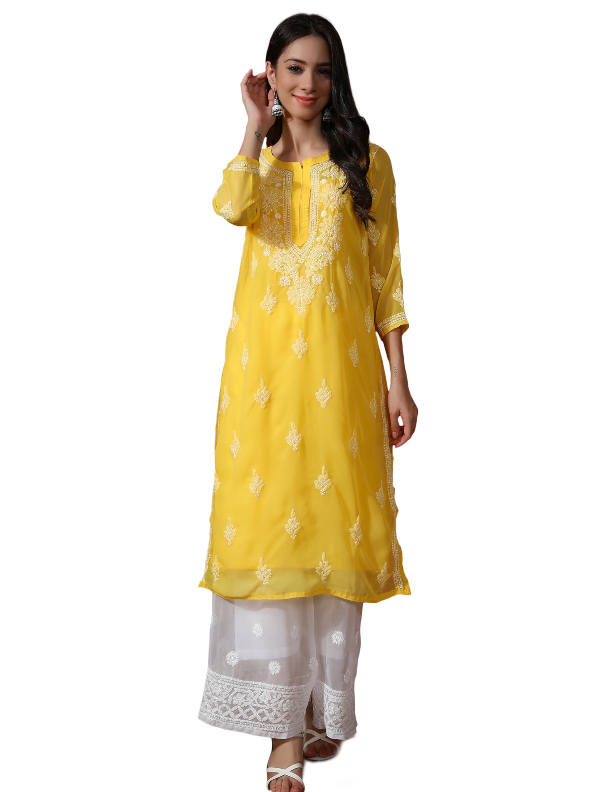 seva chikan Hand Embroidered Lucknowi Chikankari Georgette Women Kurta with Cotton Slip SCL4328-picture-30