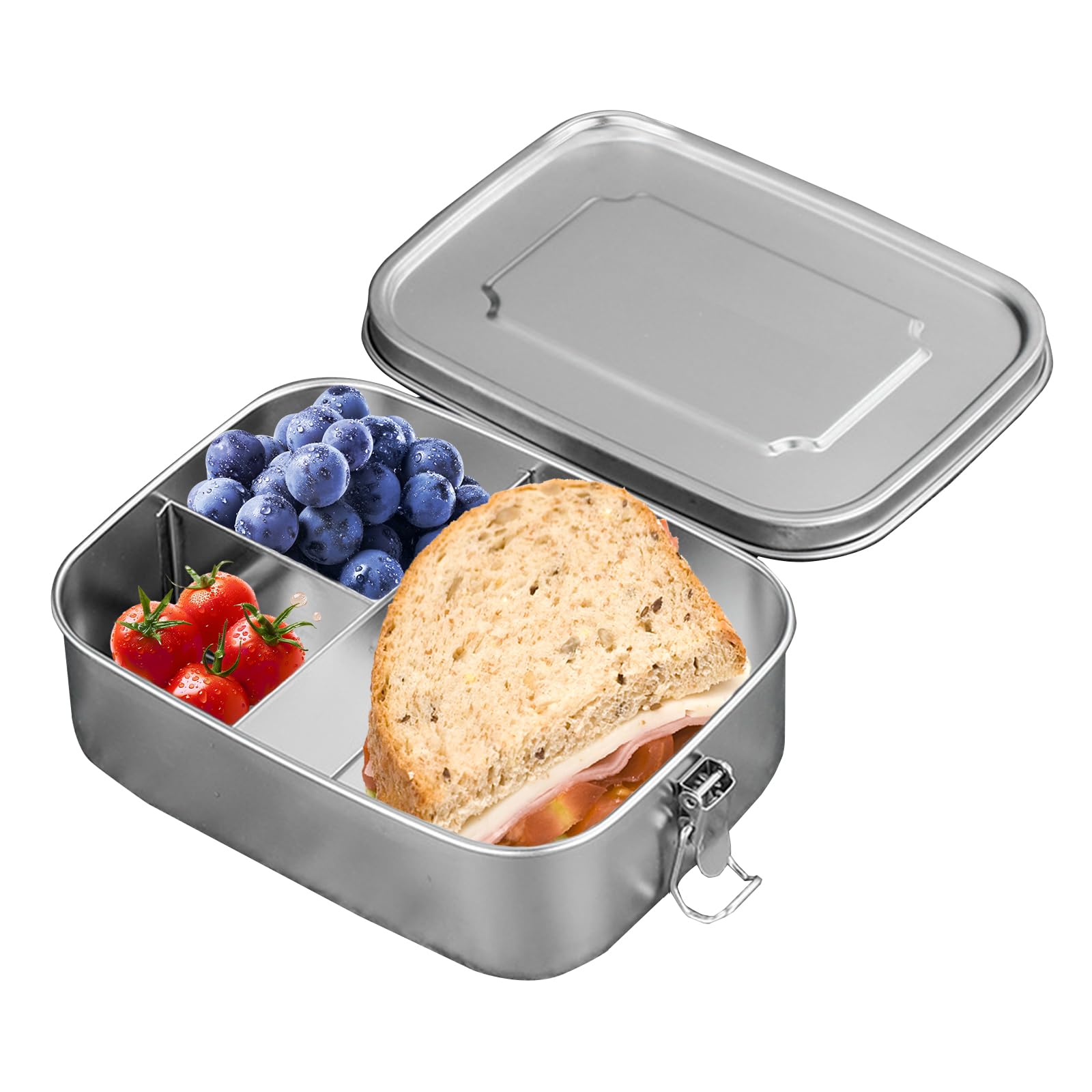 Brotdose Edelstahl mit 3 Fächern und Dichtring,1200ml Lunchbox Auslaufsicher,Vesperdose Butterbrotdose Lässig Brotdose Jausenbox Brotbox Metall für Erwachsene & Kinder Kindergarten Kita Schule Küche, Haushalt & Wohnen