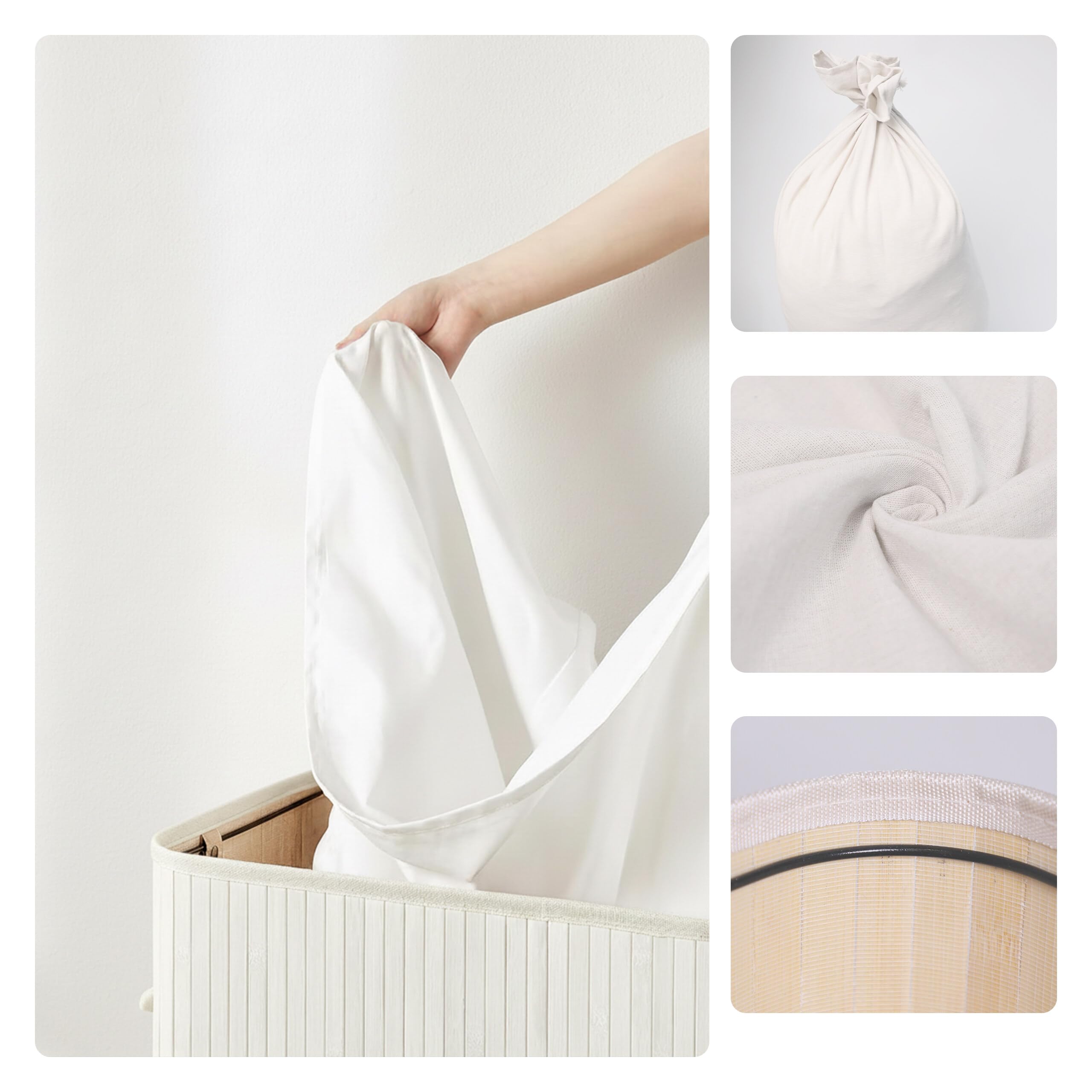 Relaxdays cesto para Ropa Sucia con Tapa, bambú, 72 l, Plegable, 60 x 40 x 30 cm, para el baño, Blanco