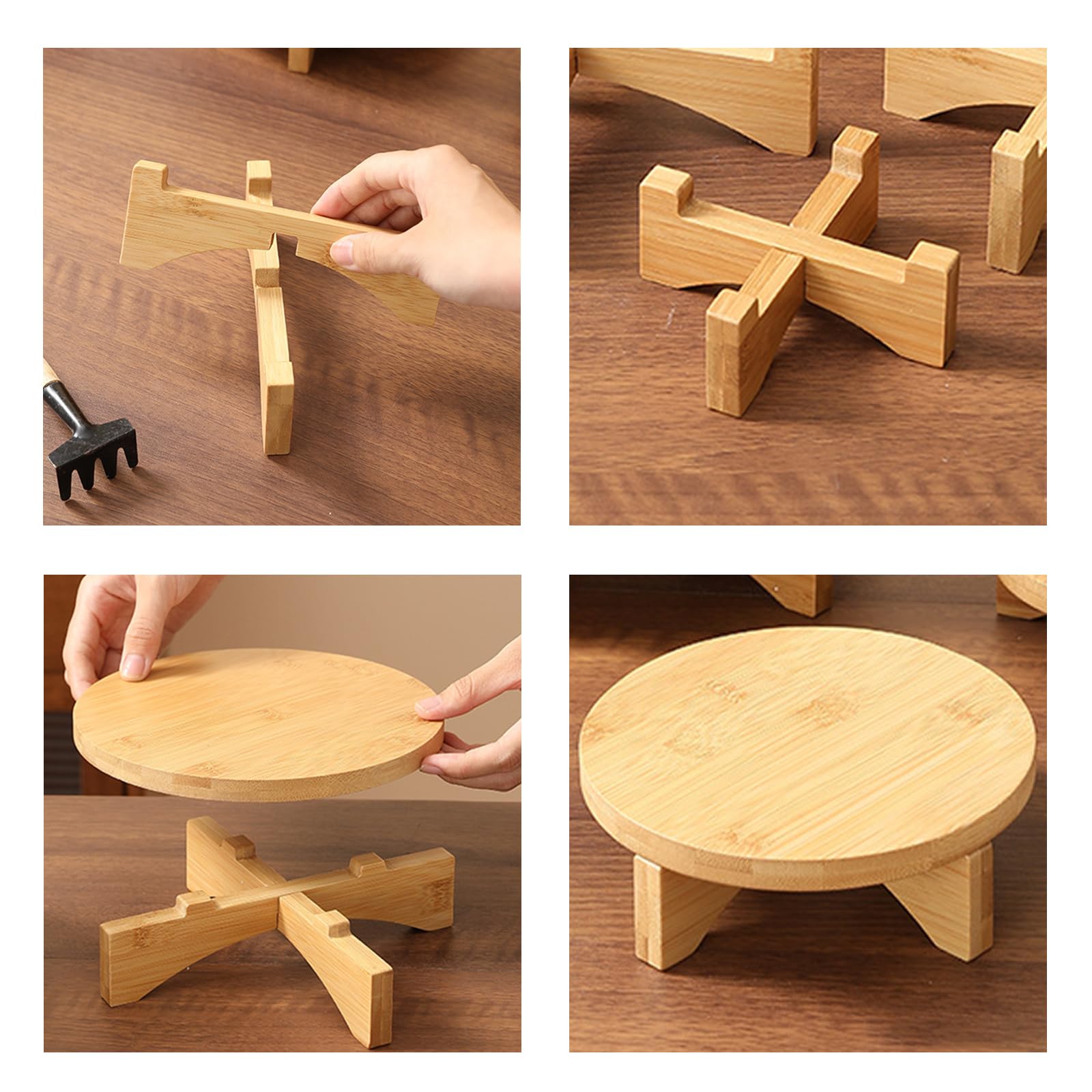 3er Set Blumenhocker Holz, Abnehmbar Klein Holzschemel, Kleiner Deko Hocker, Ausstellungsständer für Holzhocker, Mini Holz Blumenteller,runder Pflanzenständer für drinnen und draußen, Terrasse, Garten