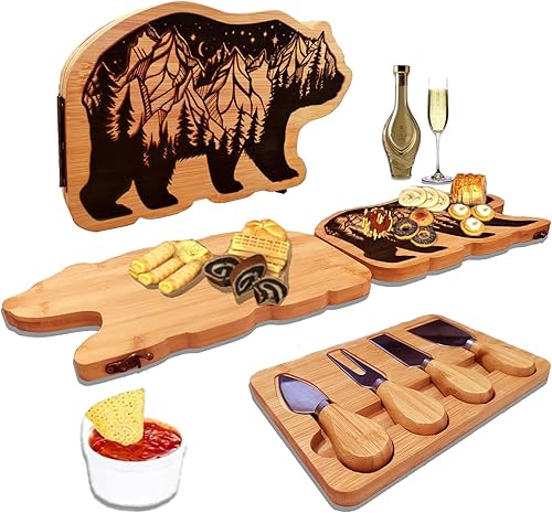 Miniatura 8 de Juego de tabla de quesos y cuchillos plegables de bambú, tabla de cortar de queso, regalos de cumpleaños para mamá, papá, regalos de inauguración