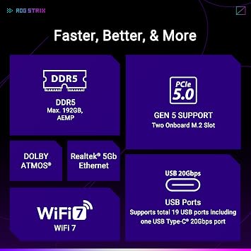 ASUS ROG Strix B850-F Gaming WiFi AMD AM5 B850-F ATX Motherboard 16+2+2 Power Stages, AI PC, DDR5 AEMP, WiFi 7, 4X M.2, PCIe 5.0, Total Support of 19 USB, 20Gbps Type-C, AI Networking II, Aura Sync