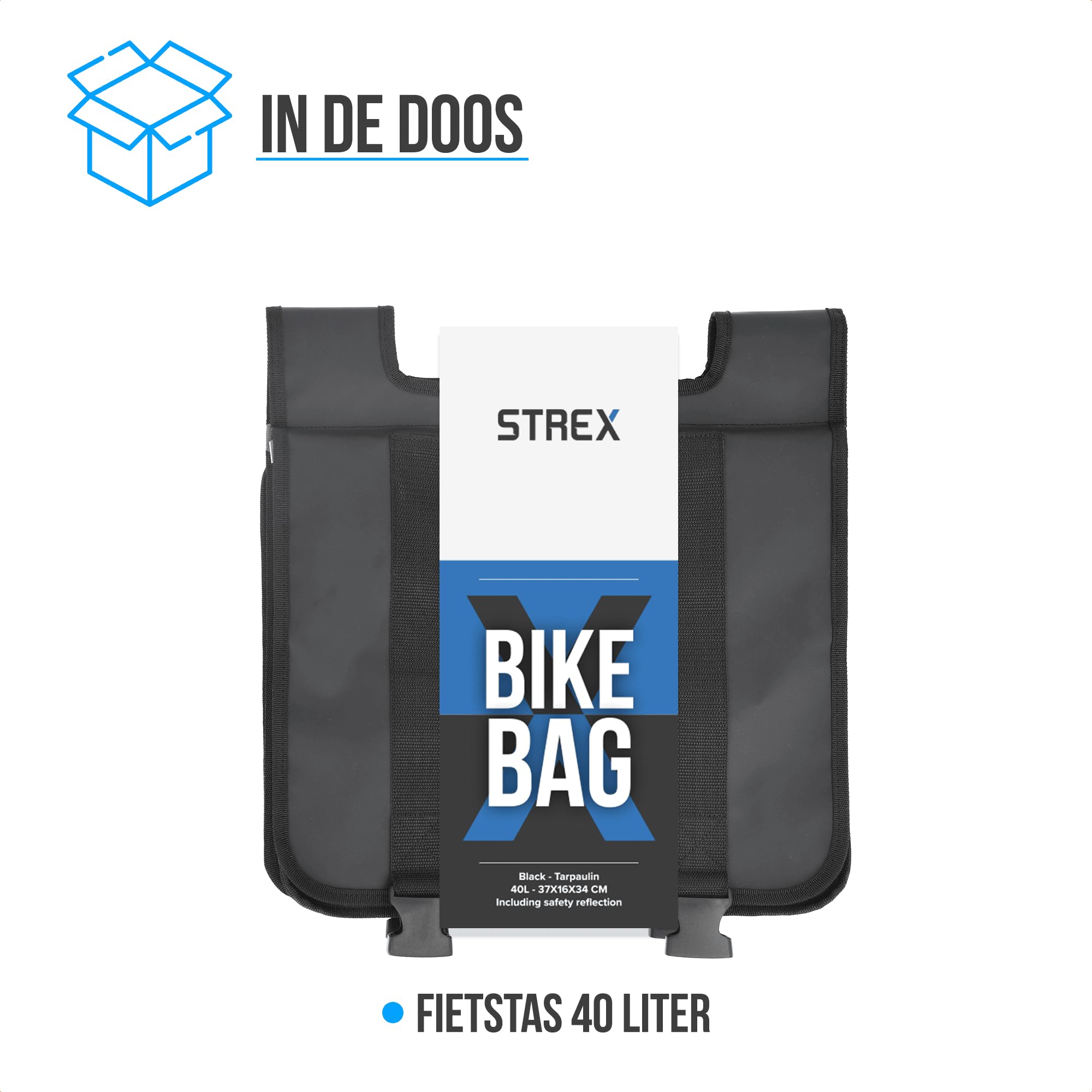 Strex Borsa da bicicletta impermeabile per portapacchi 40 l – doppia borsa – borsa bagagli – nero – con riflettori – bicicletta elettrica