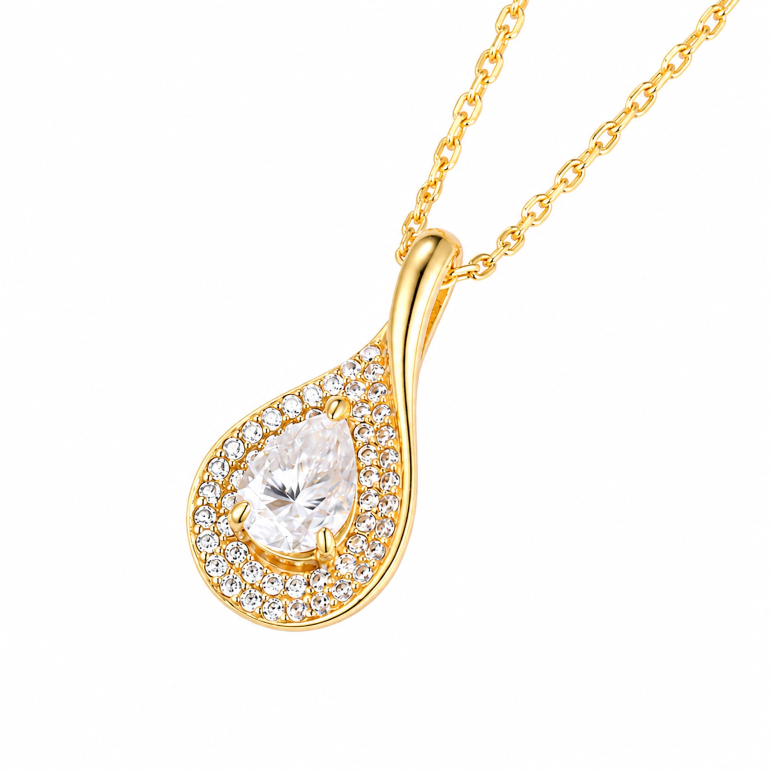 1CT Pear Cut Birthstone with Moissanite Pendant Necklaces for Women | 18K Gold Plated 925 Sterling Silver Teardrop Jewelry Gift for Valentine’s Day Christmas birthday